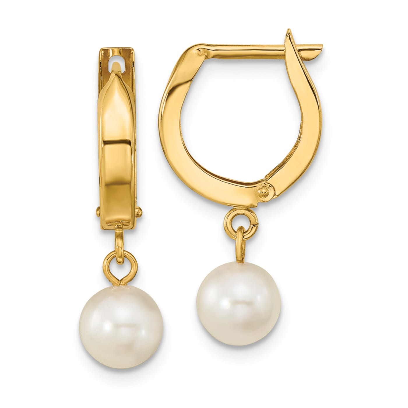 14K Yellow Gold 6-7mm White Round Akoya Saltwater Cultured Pearl