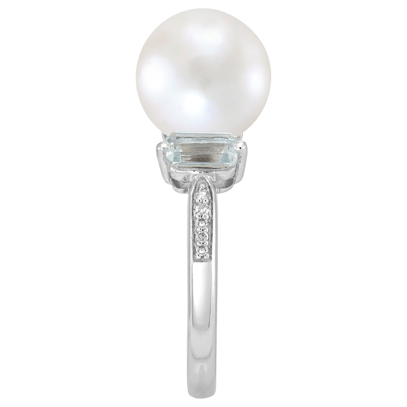10-10.5mm Round White Freshwater Pearl, Aquamarine with