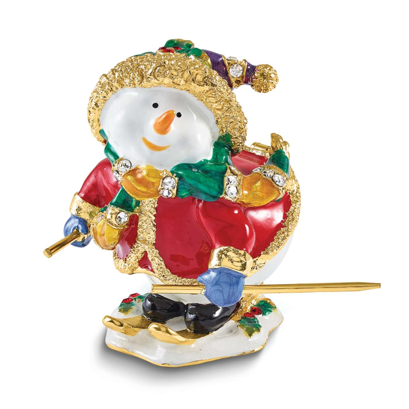 SNOWFALL Snowman Skiing Trinket Box - 139PVA