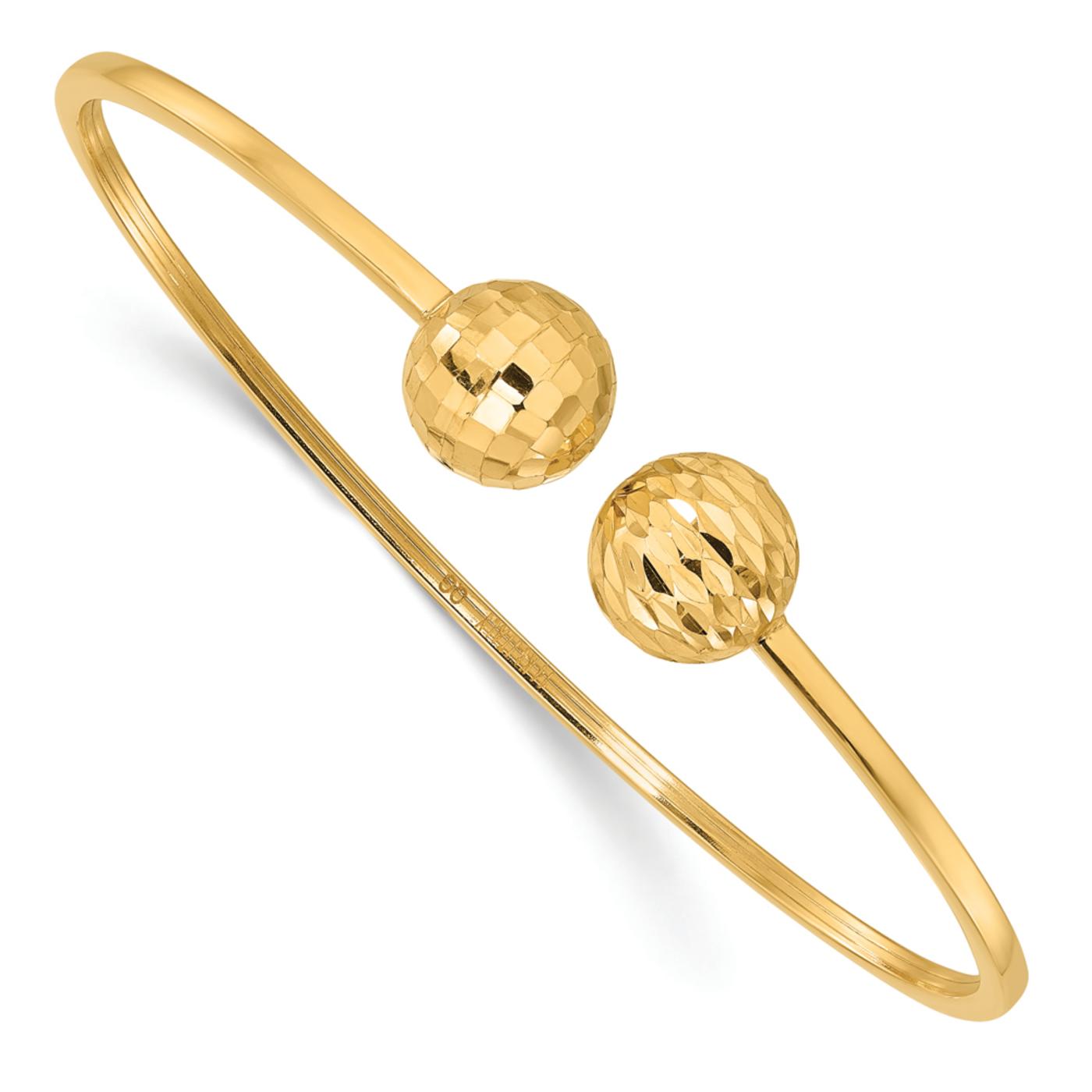 14k Yellow Gold 2mm Polished and Diamond-Cut Ball Flexible Cuff Bangle  Bracelet