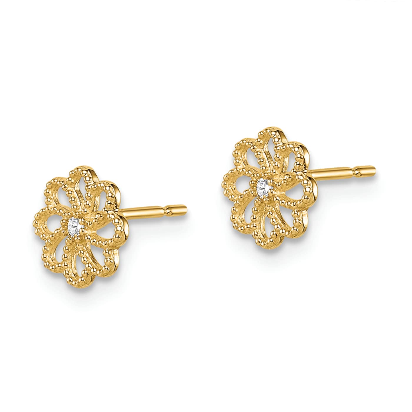 【メール便送料無料対応可】 14k Yellow Gold Children's Textured Cubic Zirconia 7mm アイ