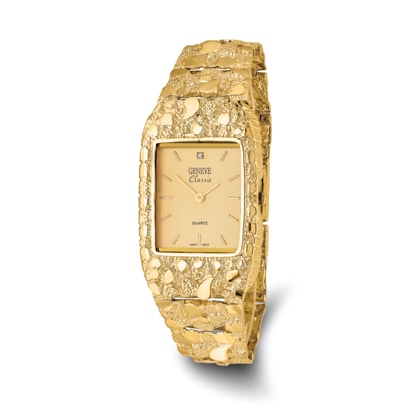 14k Yellow Gold Mens Squared Champagne 27x47mm Dial Solid Nugget Watch 1C2WDB