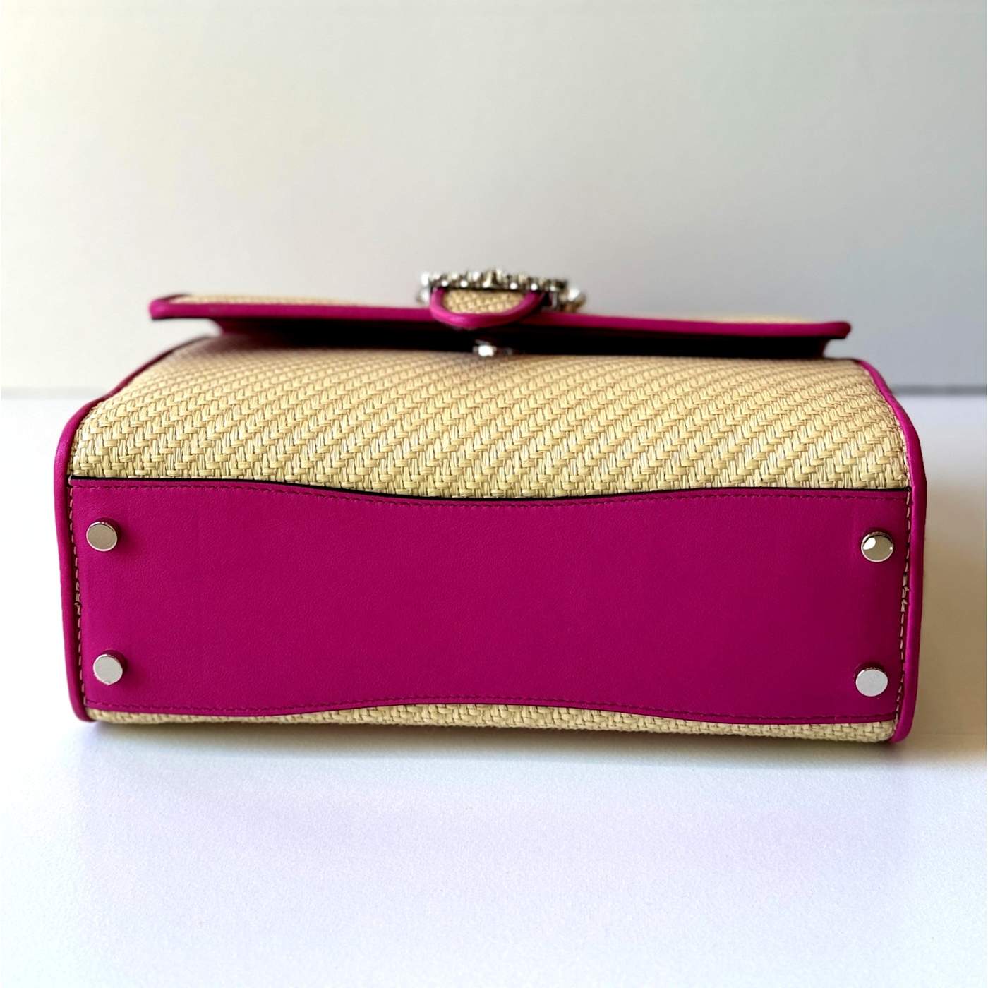 Jimmy Choo Cheri Crystal Medium Top Handle Bag Raffia Pink