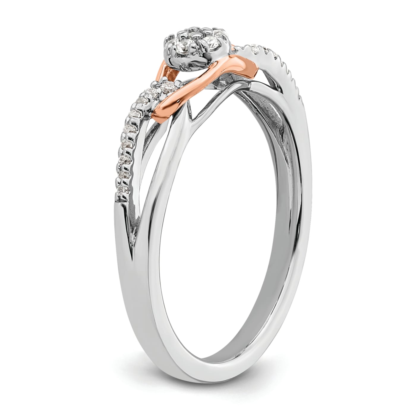 14K Two-tone White and Rose Gold Round Cluster Diamond
