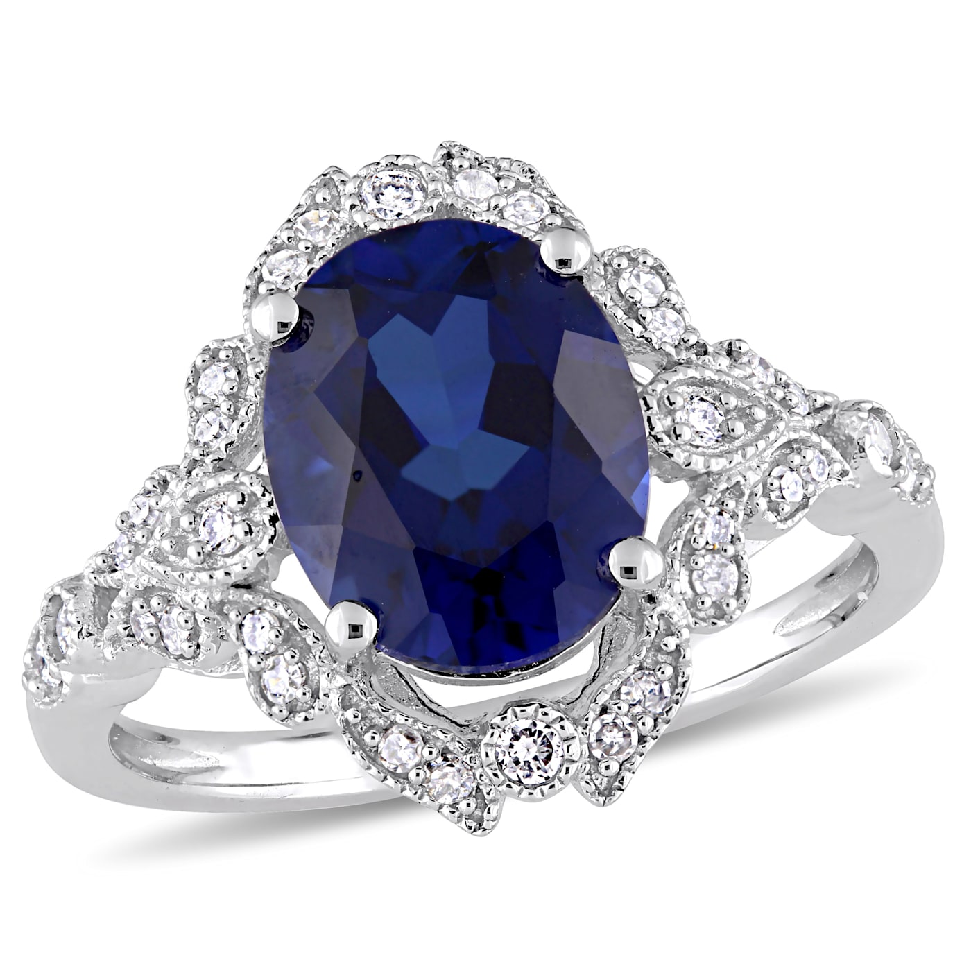 Lab created blue sapphire rings white gold hot sale