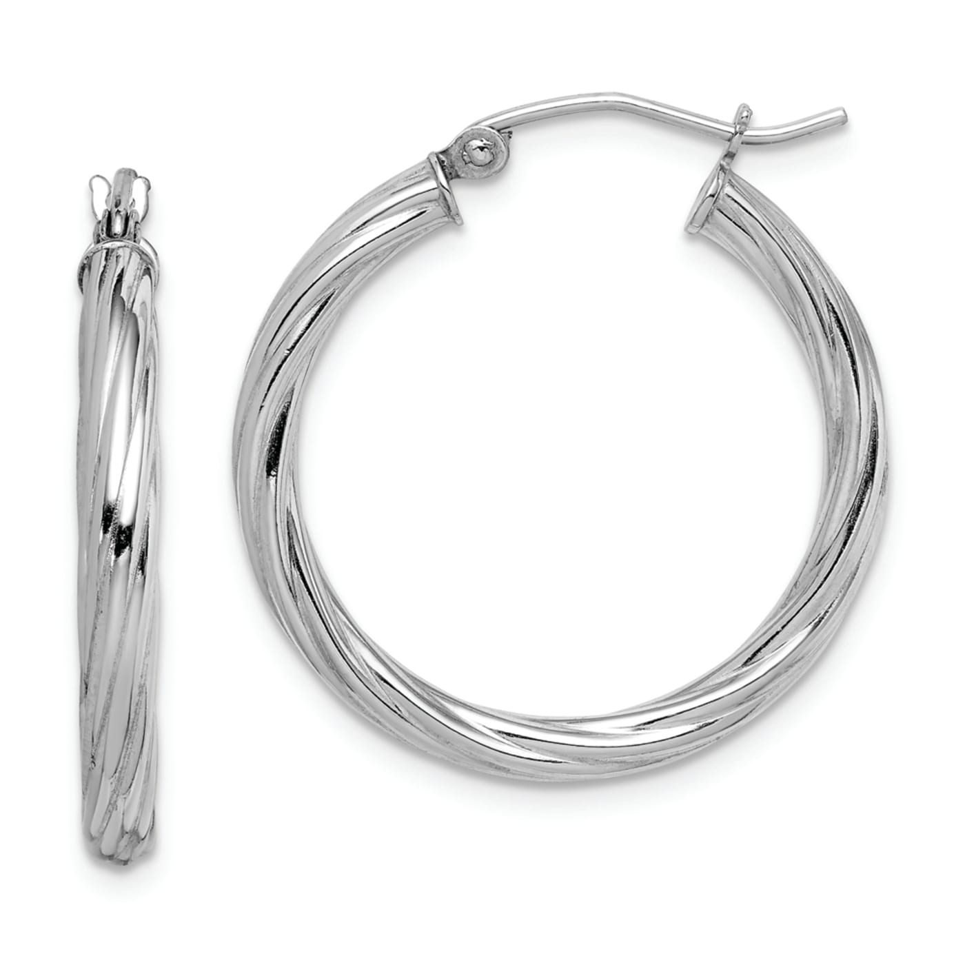 Rhodium Over Sterling Silver 2.7x25mm Twisted Hoop Earrings