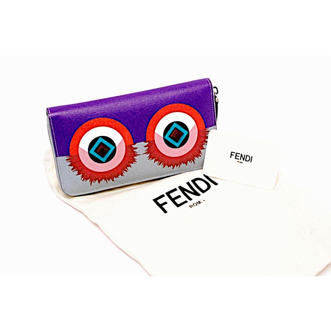 Fendi Monster Zip Pouch Clutch Cosmetic Bag Travel Purple