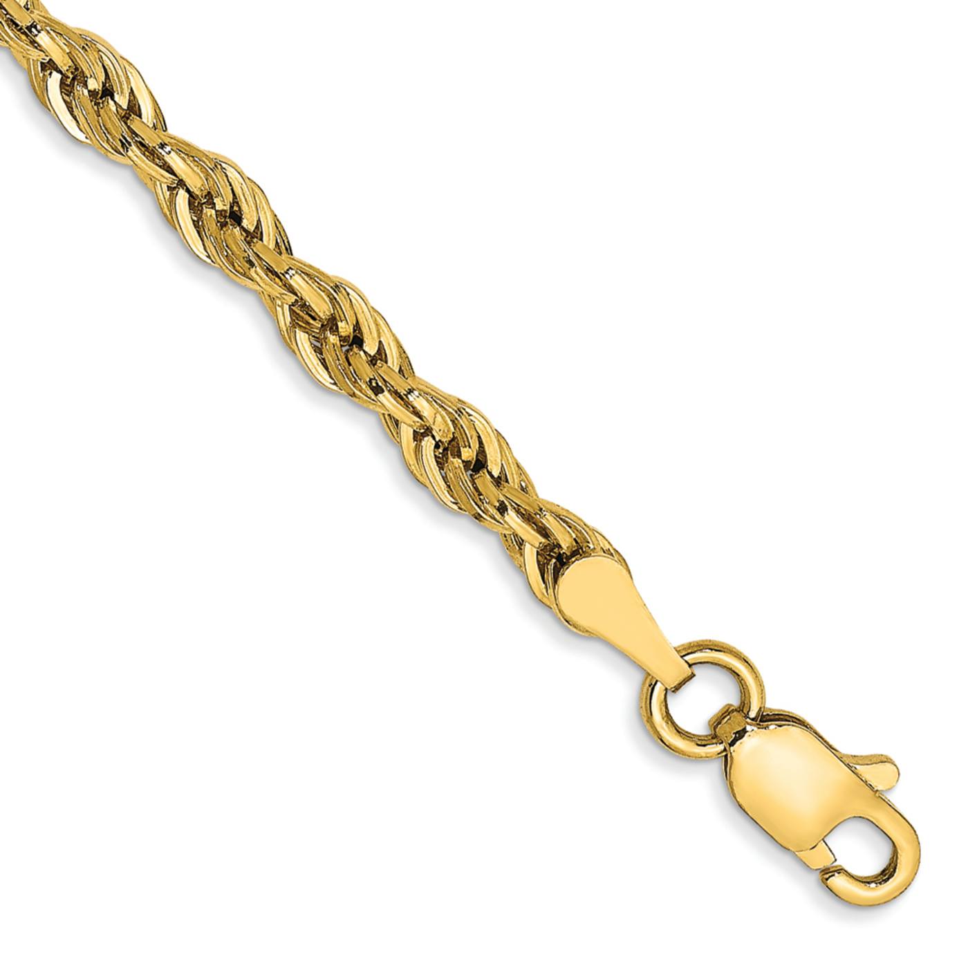 10k Yellow Gold 3mm Rope Link Bracelet - 1D68YC 10k Yellow Gold 3mm Rope Link Bracelet - 1D68YC