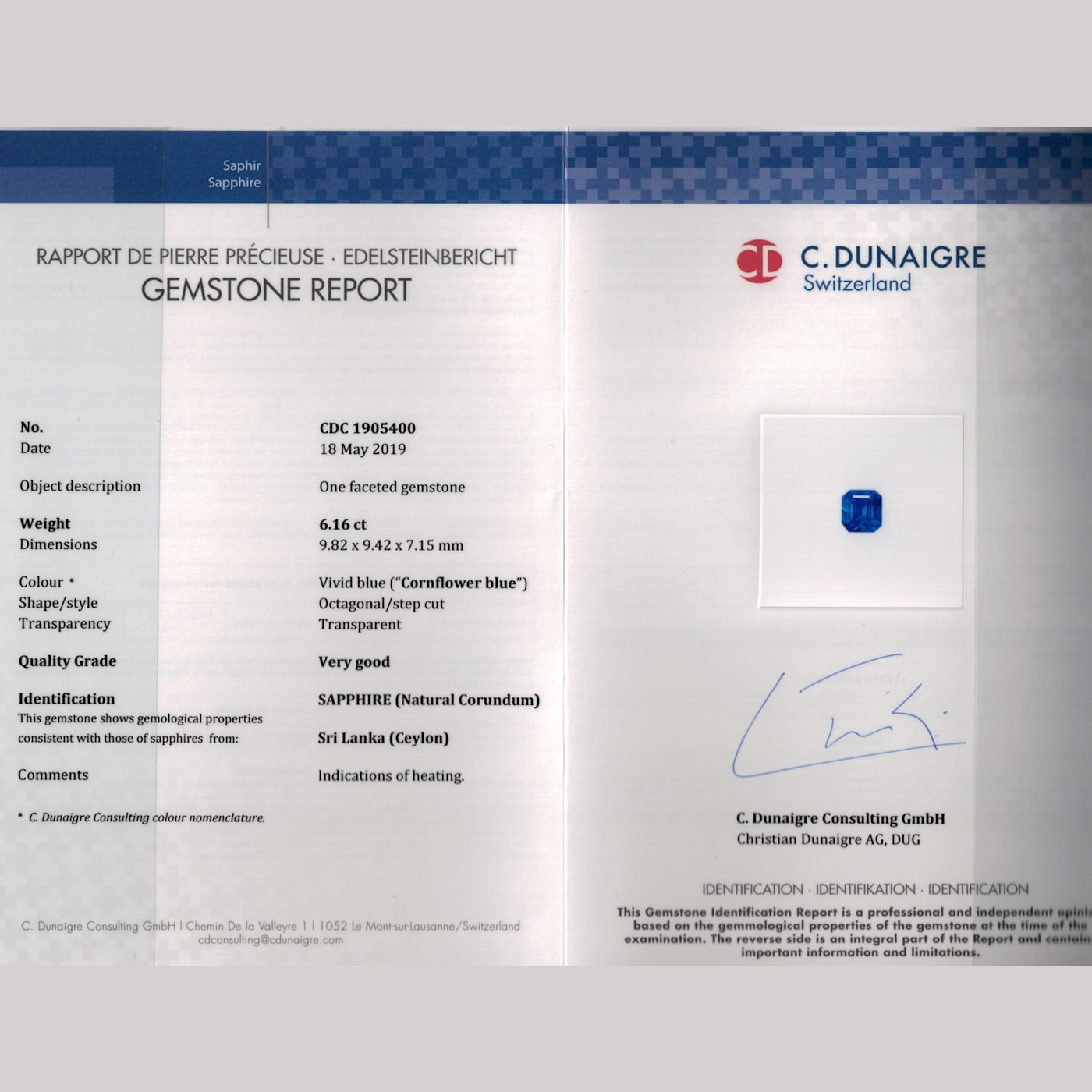 6.71ctw Square Blue Sapphire and Diamond Platinum Ring - 1351FA