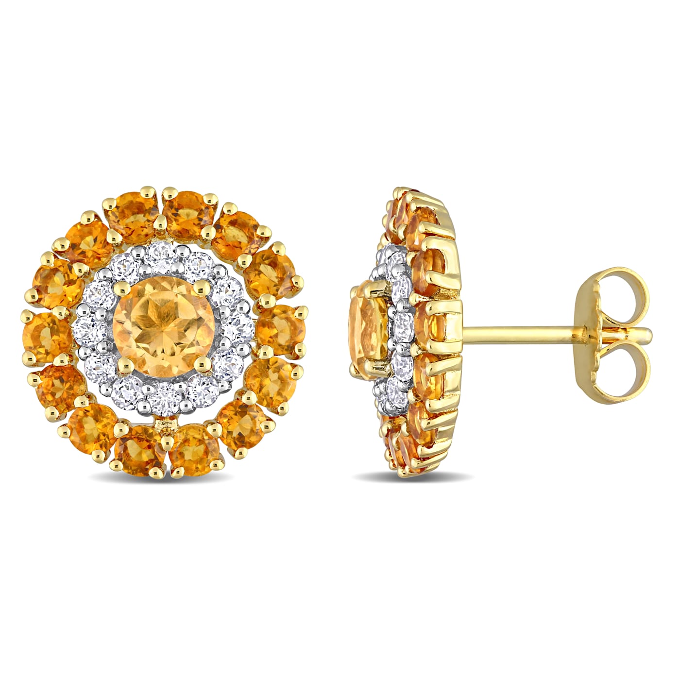 3 1/2 CT TGW Multi Gemstone Halo Stud Earrings in 18K Yellow