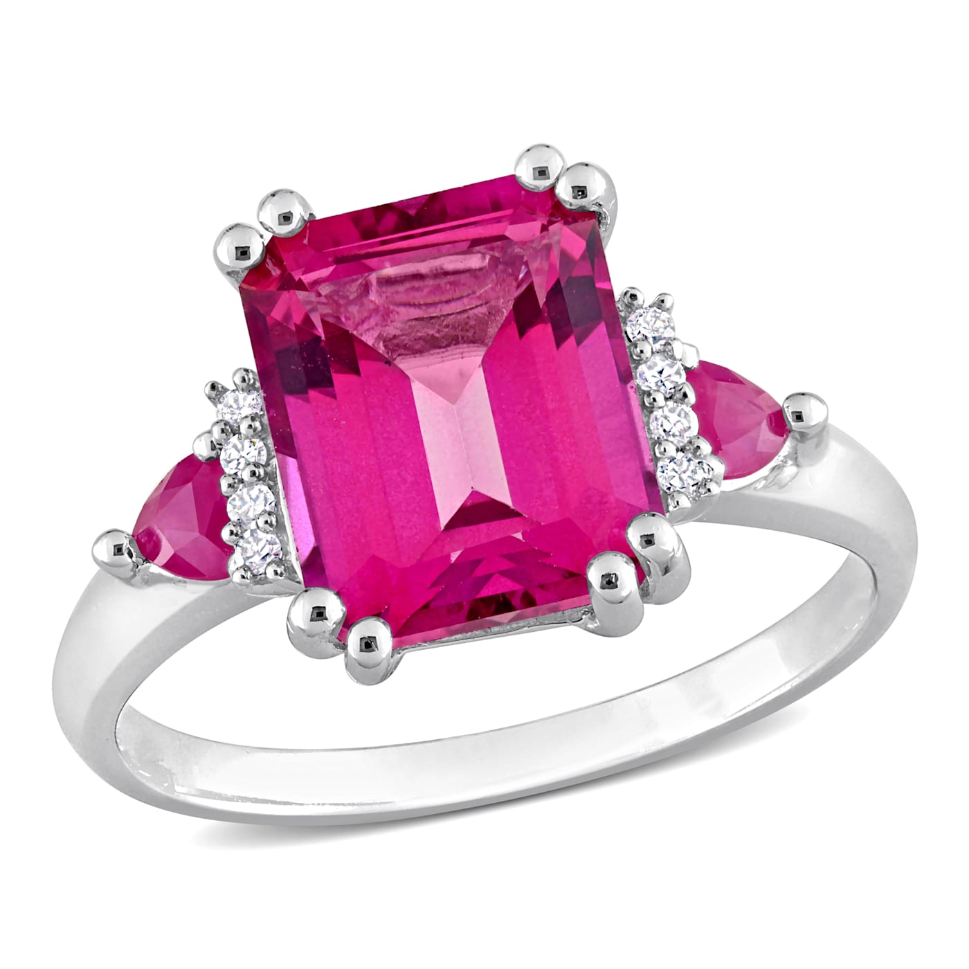 4 1/2ct TGW Pink Topaz & Trilliant-Cut Ruby Diamond Accent