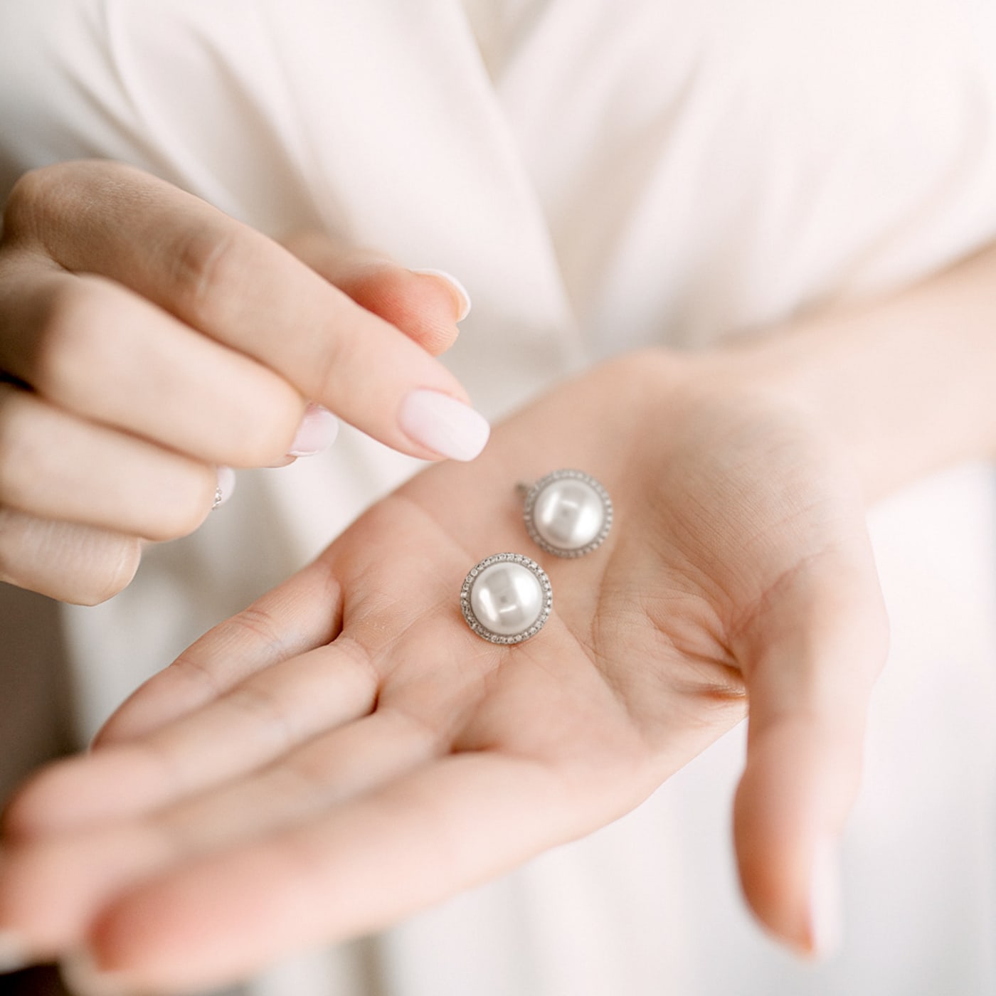 12.5 13MM Freshwater Cultured Pearl and 1 2 CT TW Diamond Halo Earrings in 14K White Gold 15KCYA