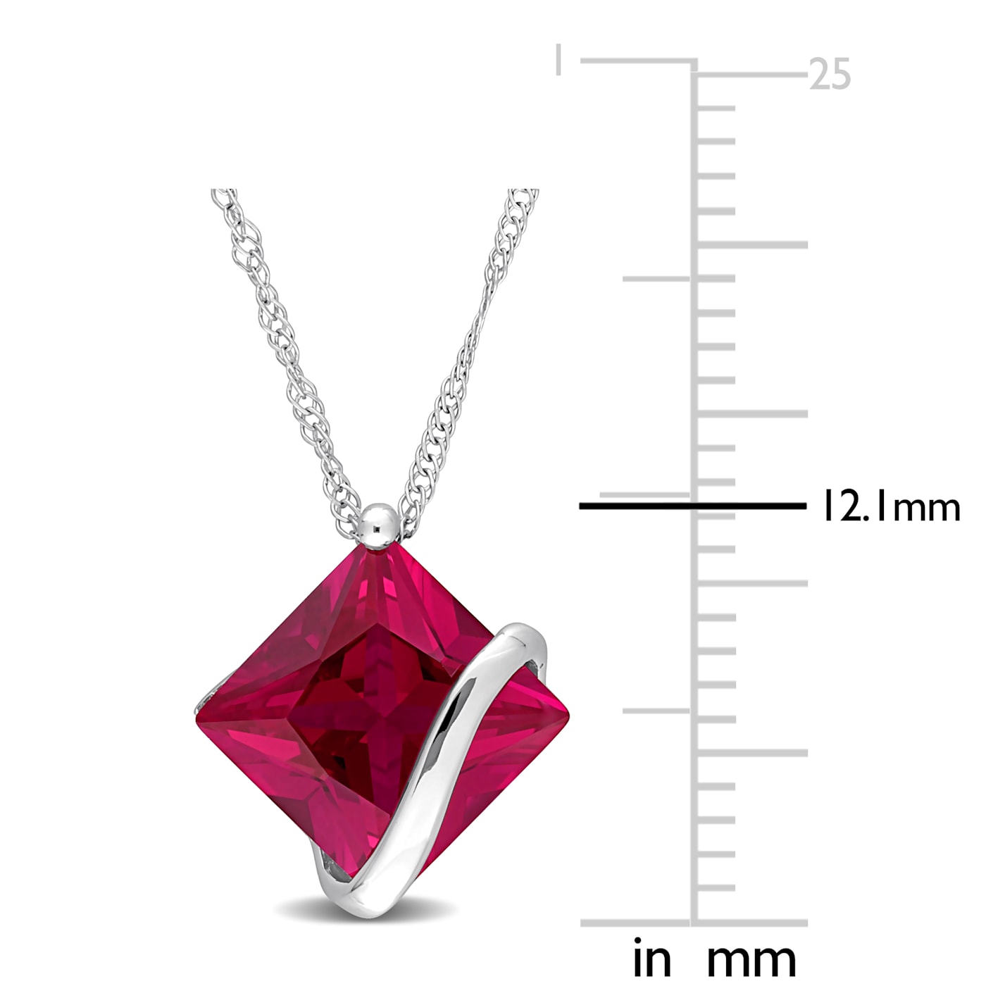 CT TGW Created Ruby Square Pendant with Chain in 10K White