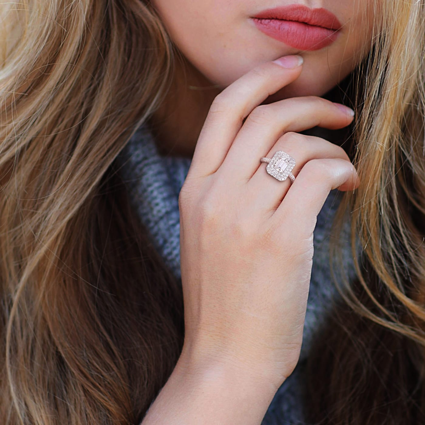 1 5 8 CT DEW Created Moissanite Double Halo Engagement Ring in 10K