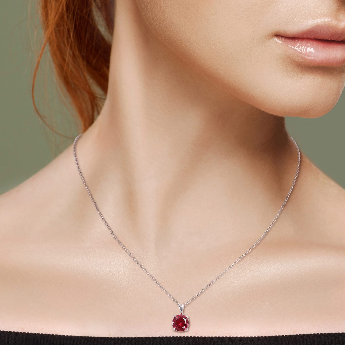 2 3/8 CT TGW Created Ruby Pendant with Chain in Sterling