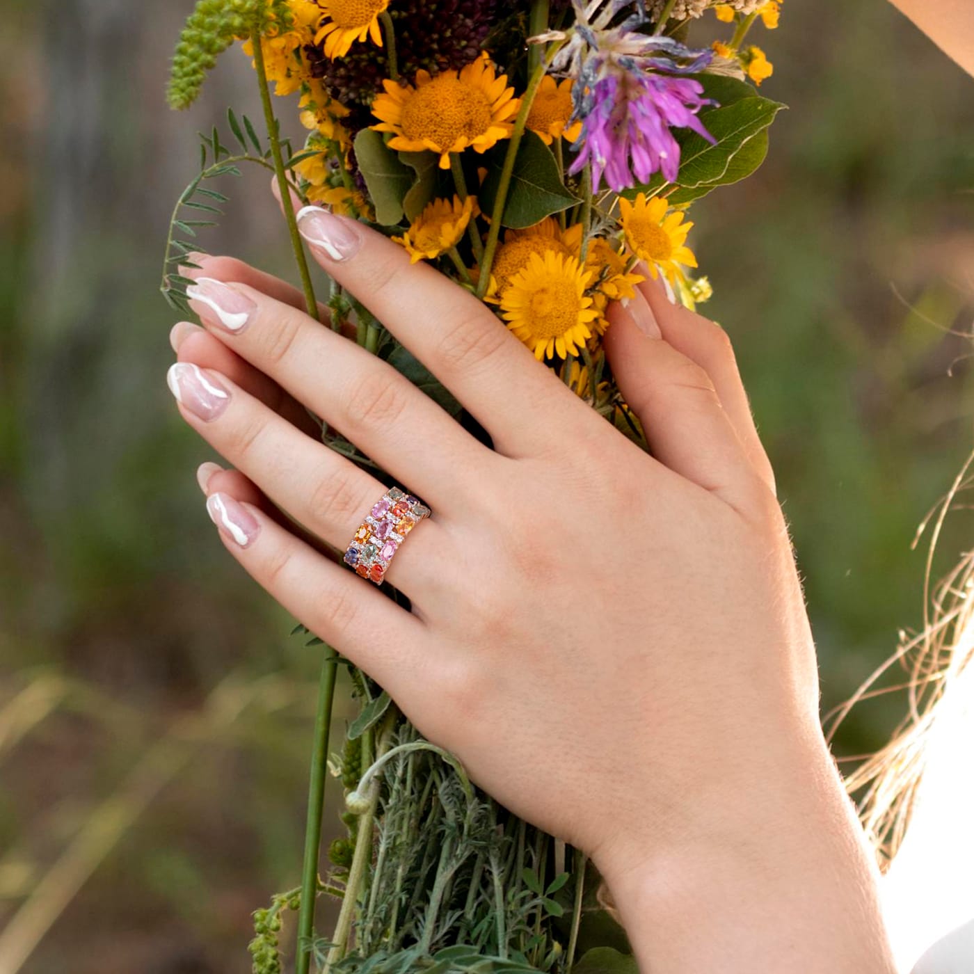 Gemstone Jewelry - 3 3/4 CT TGW Multi-Color Sapphire Crisscross Ring in 14k  Yellow Gold - Discounts for Veterans, VA employees and their families!