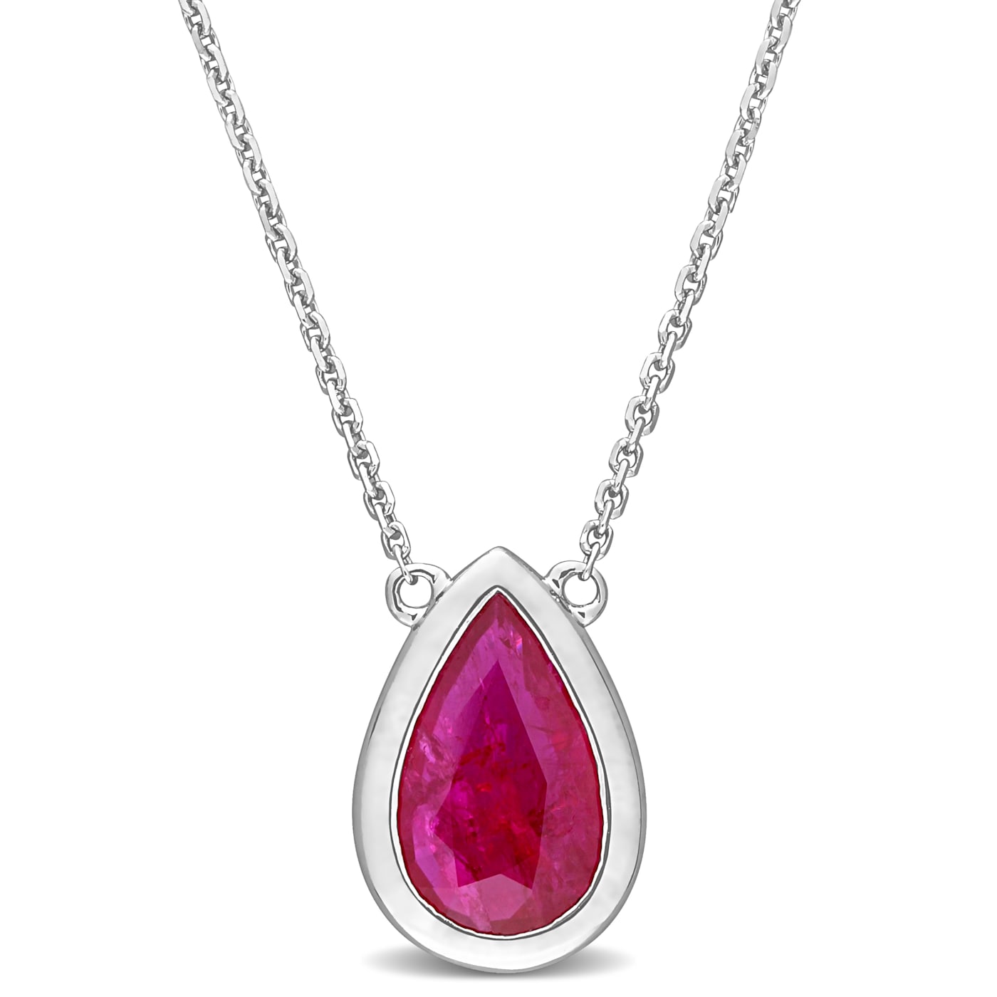 1 7/8 CT Ruby Teardrop Pendant with Chain in 14K White Gold