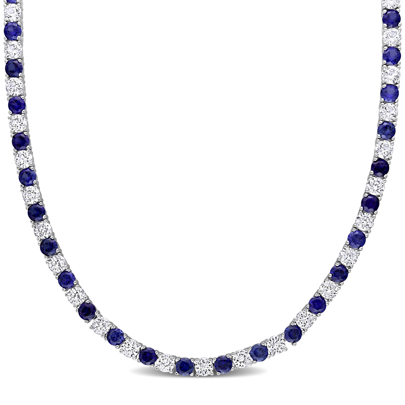 33 CT TGW Created Blue and Created White Sapphire Tennis Necklace