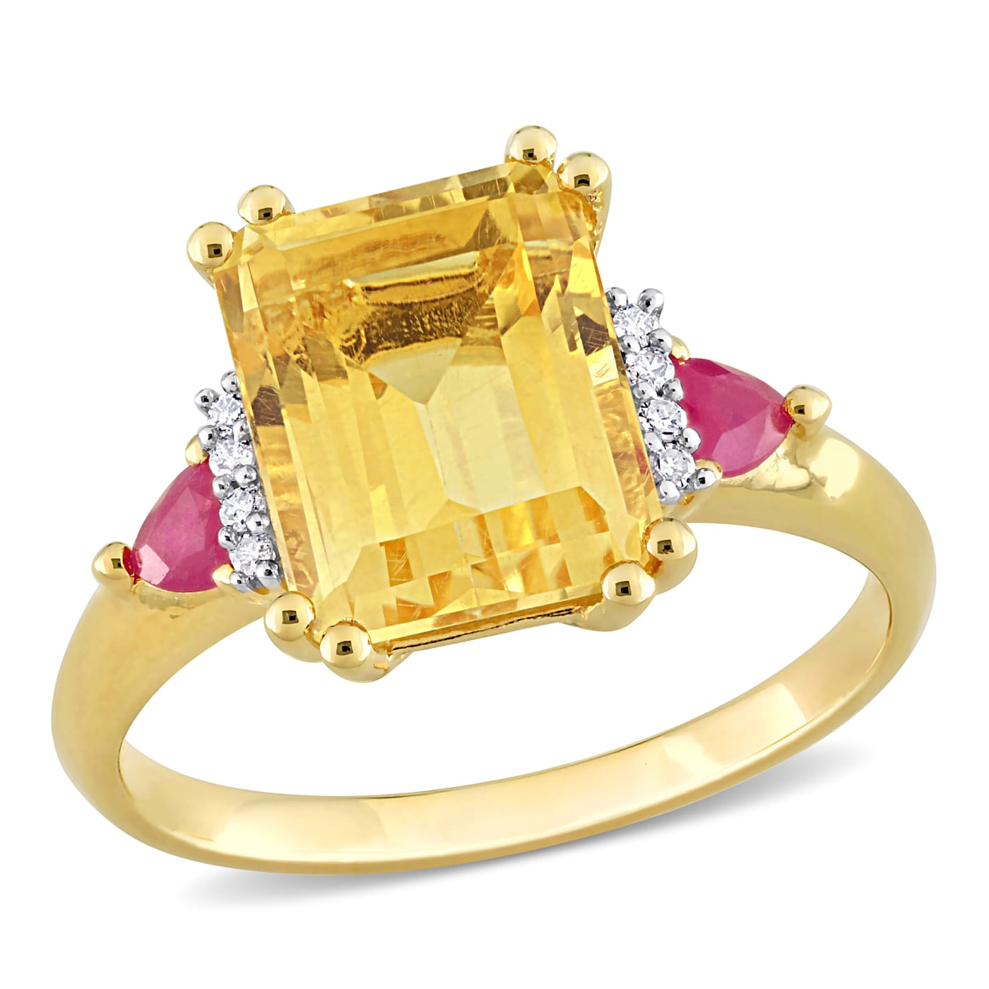 3 1/2 CTW Citrine, Ruby and Diamond 3-Stone Ring in 18K 3 1/2 CTW Citrine, Ruby and Diamond 3-Stone Ring in 18K