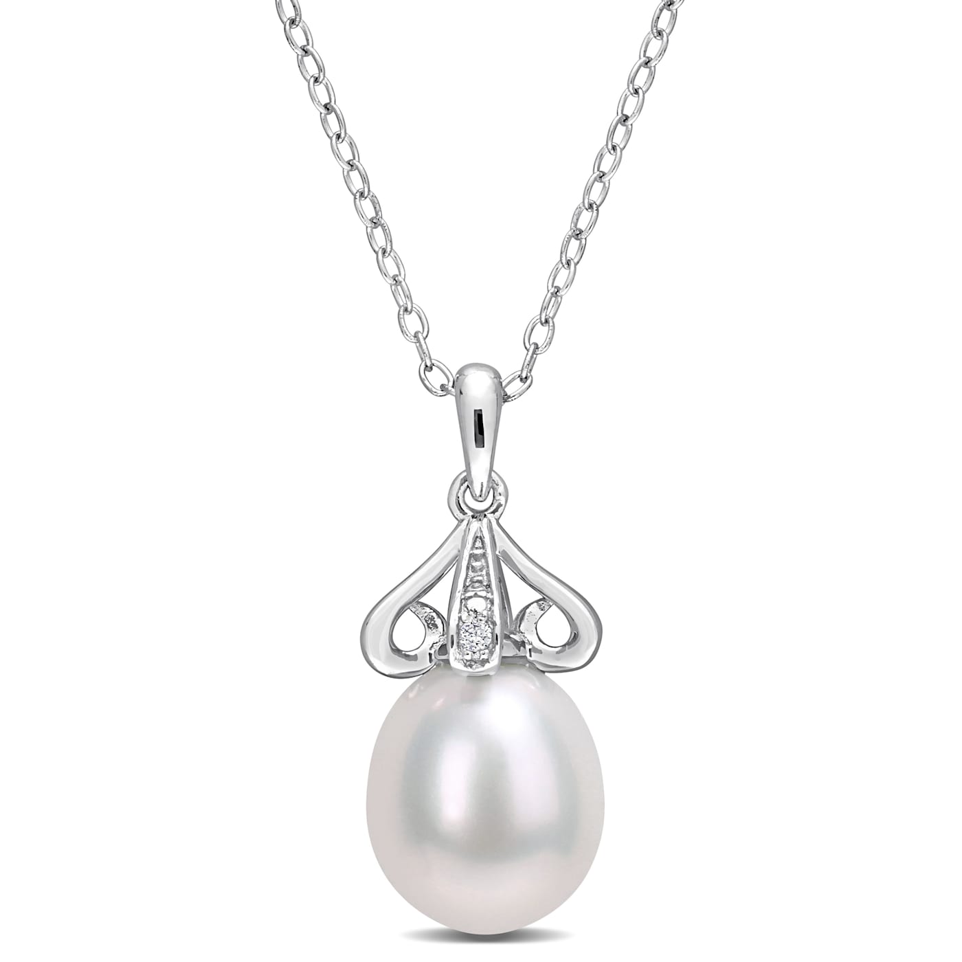 8.5-9MM Freshwater Cultured Pearl and Diamond Accent Drop