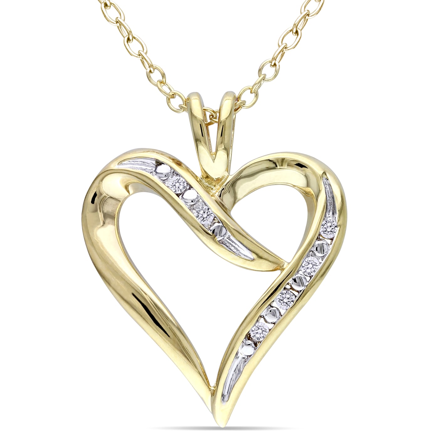 Diamond Heart Pendant with Chain in 18K Yellow Gold Over