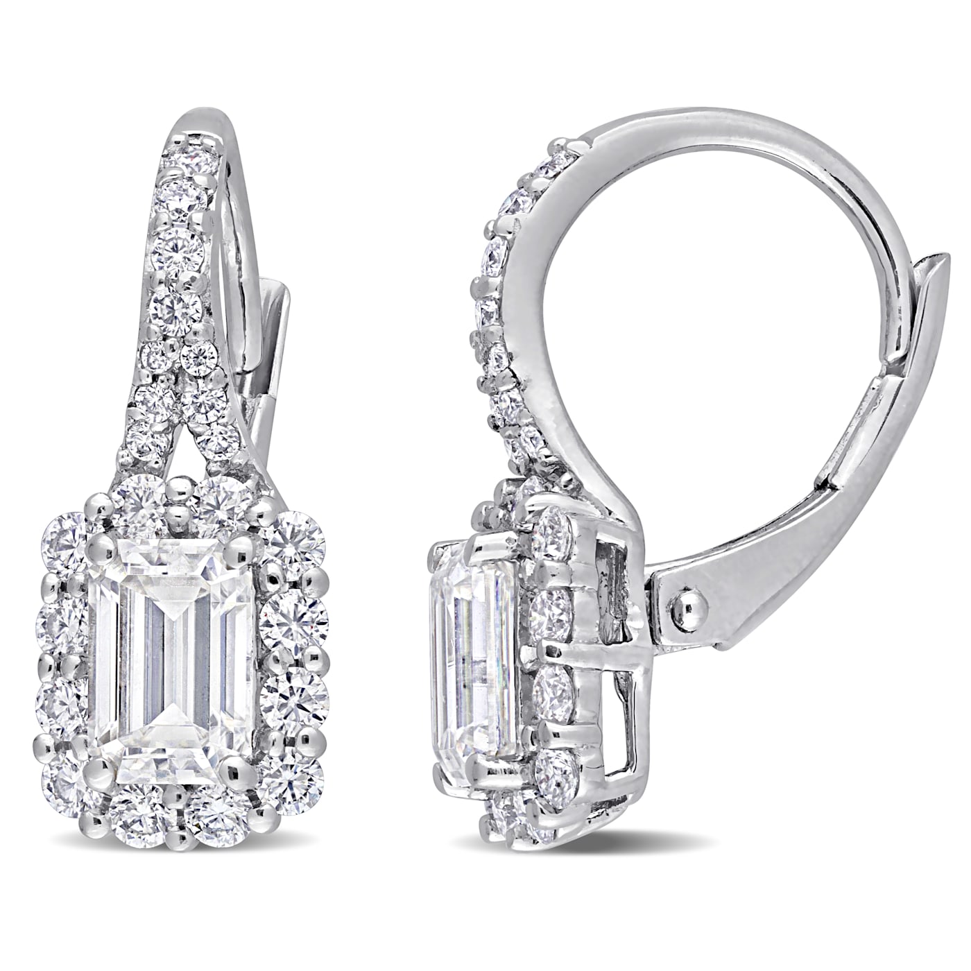 Diamond Leverback Earrings. Certified 585 (14kt) Rose Gold, Rhodium Detailing. Solitaire Diamond Leverback Earrings