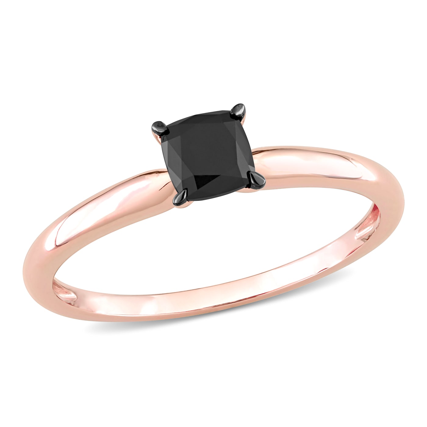 1/2 ct Black Diamond Solitaire Engagement Ring in 14K Rose