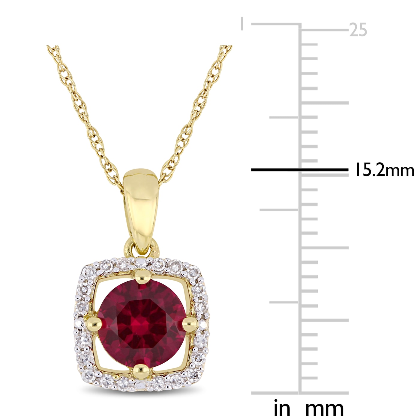 1 CT TGW Created Ruby and 1/10 CT TW Diamond Pendant with
