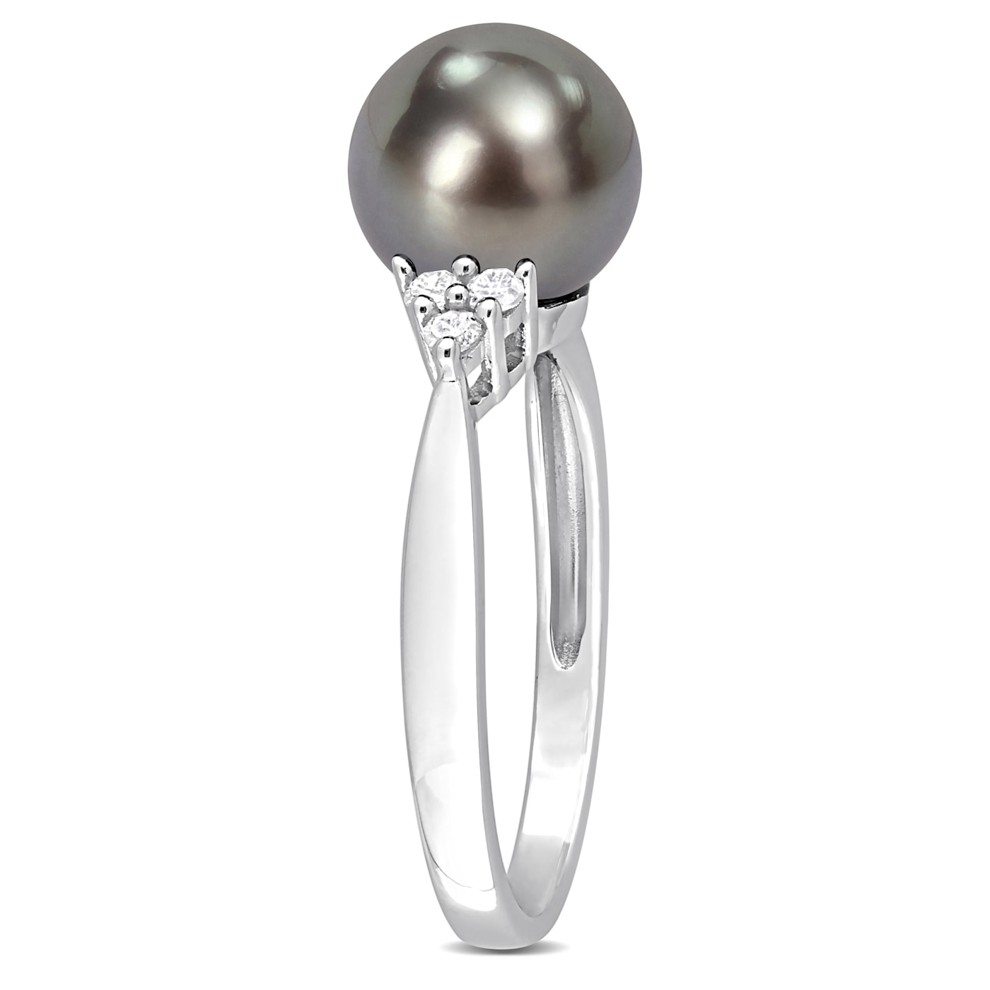 8-8.5MM Black Tahitian Pearl and 1/8 CT TDW Diamond Ring in