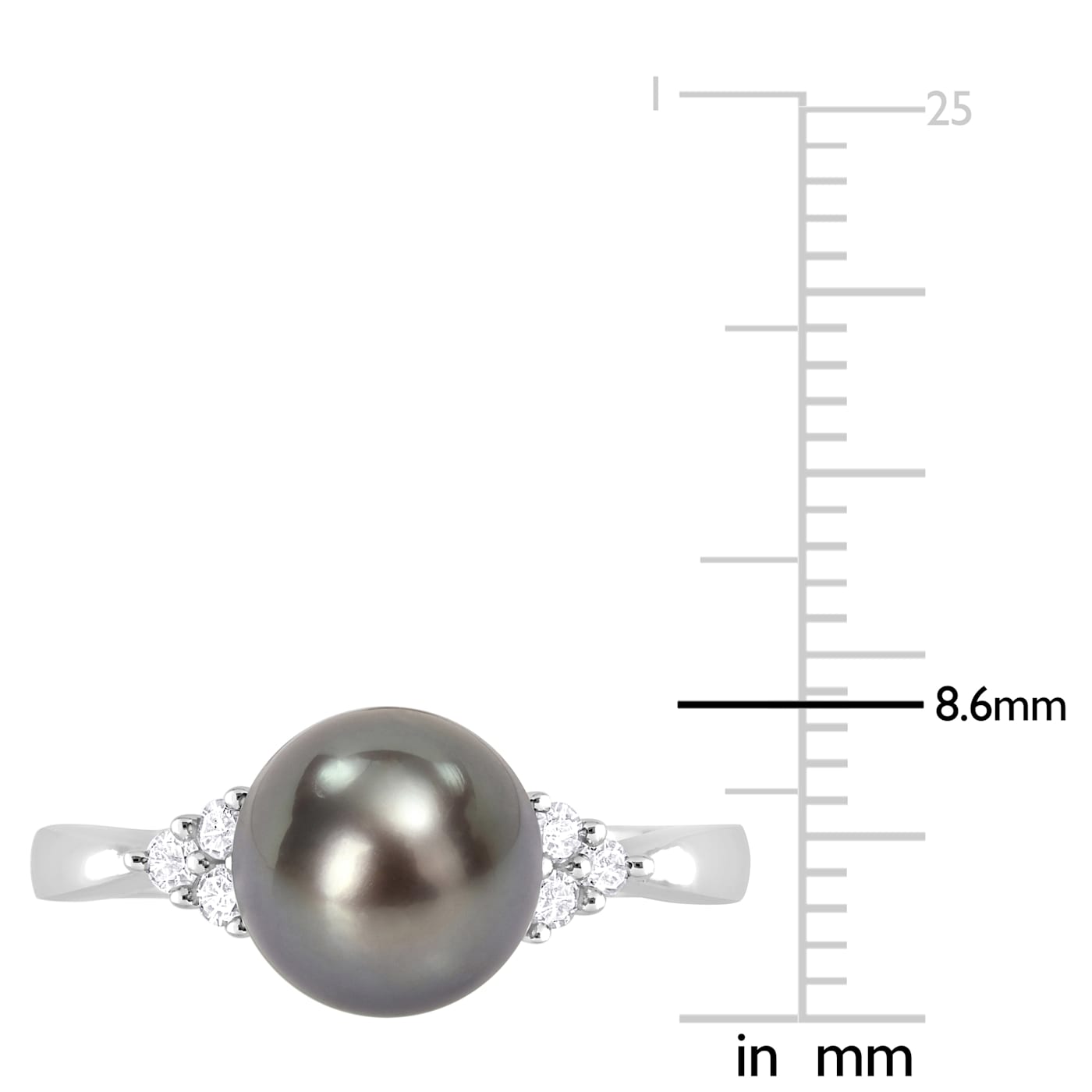 8-8.5MM Black Tahitian Pearl and 1/8 CT TDW Diamond Ring in