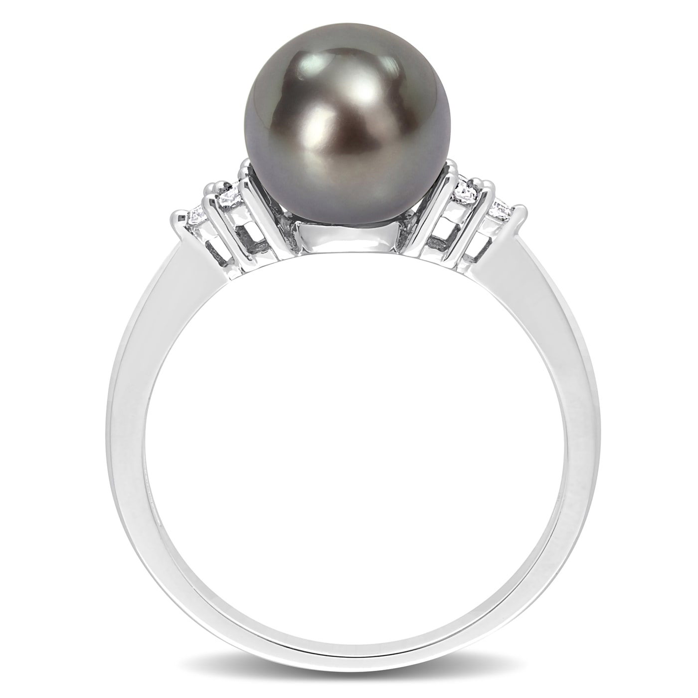 8-8.5MM Black Tahitian Pearl and 1/8 CT TDW Diamond Ring in