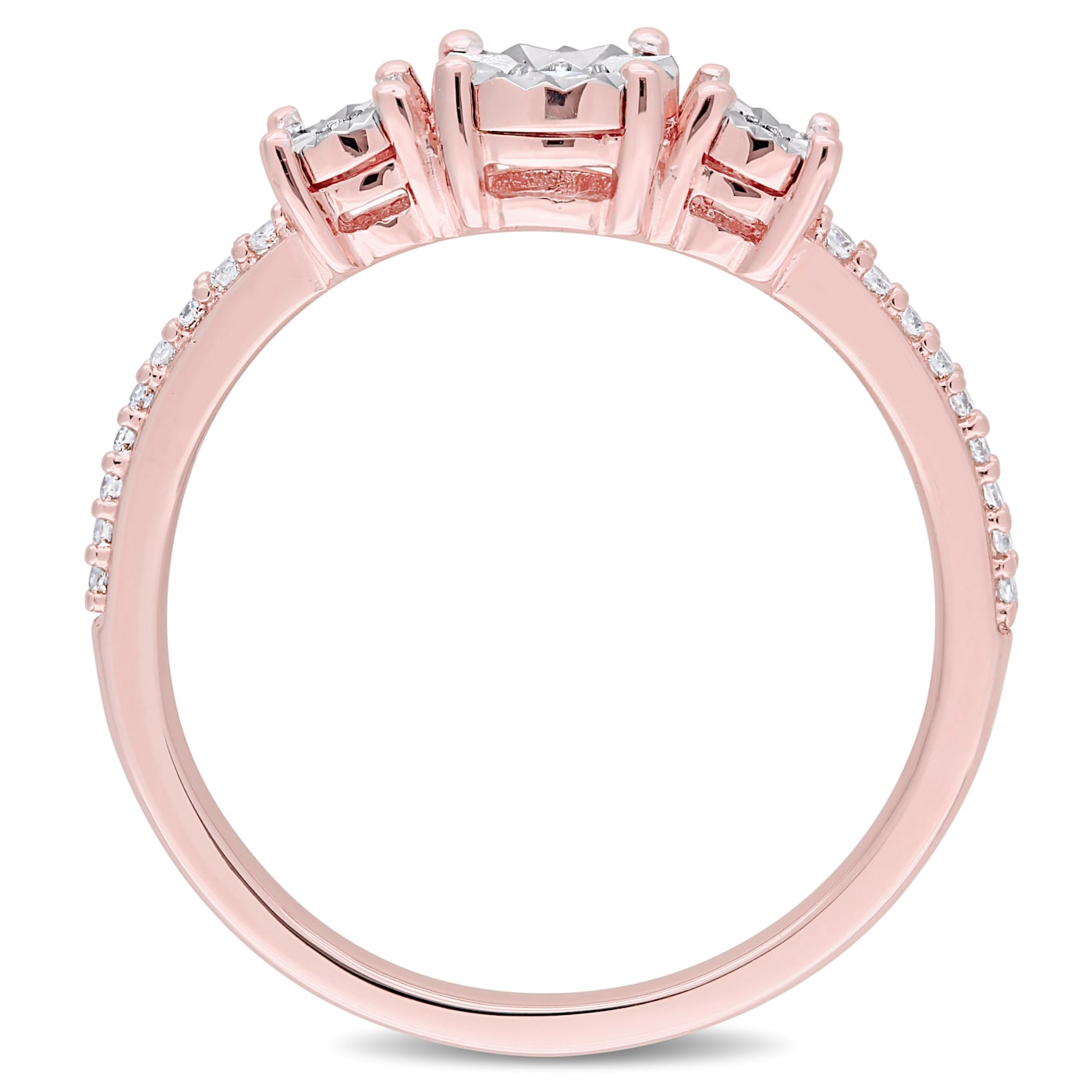 1/7 CT TW Diamond Three-Stone Engagement Ring in Rose Plated