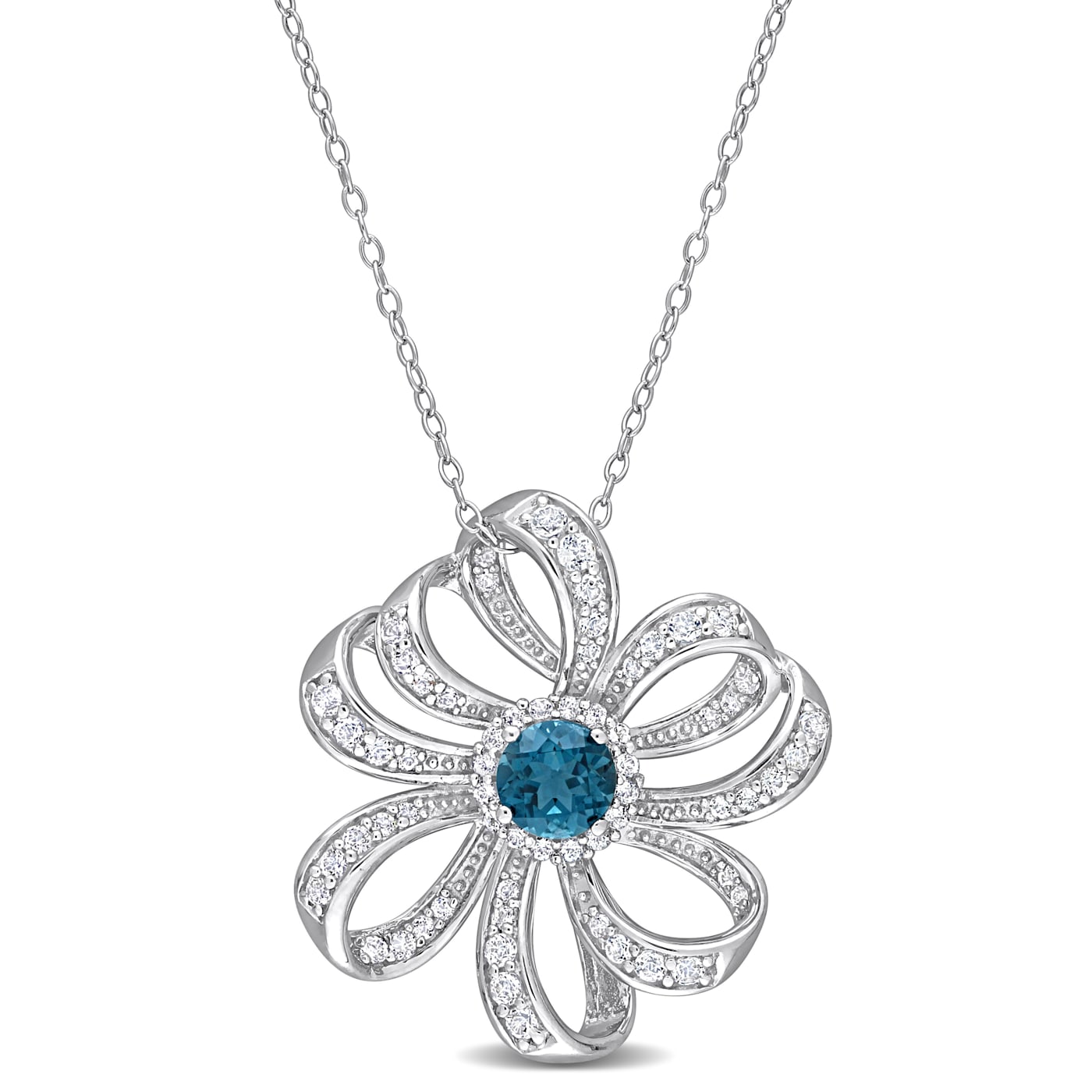 2 1/4 CT TGW London Blue and White Topaz Flower Pendant with