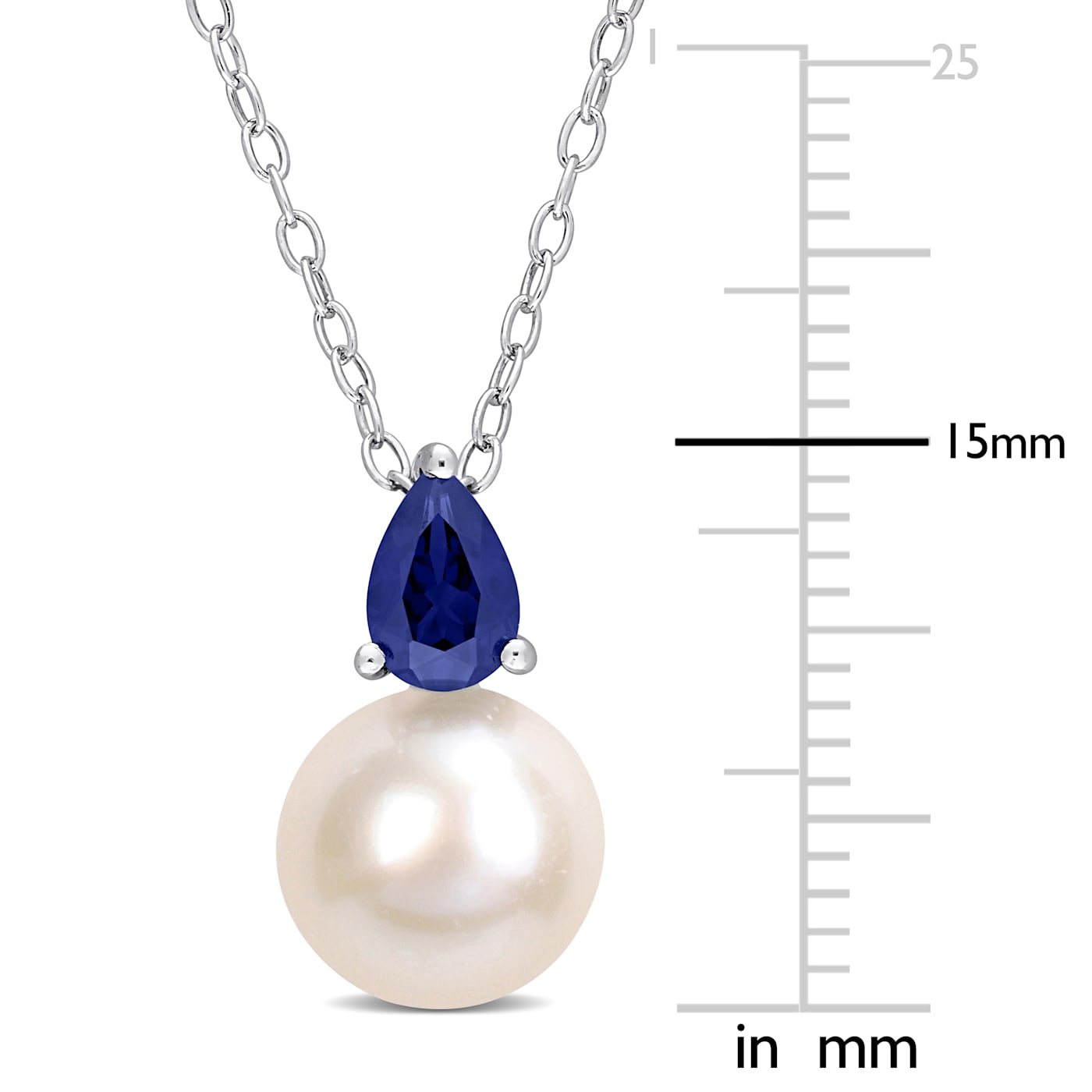 8.5 9MM Freshwater Cultured Pearl and 5 8 CT TGW Created Blue Sapphire Pendant in Sterling Silver 11DMCA