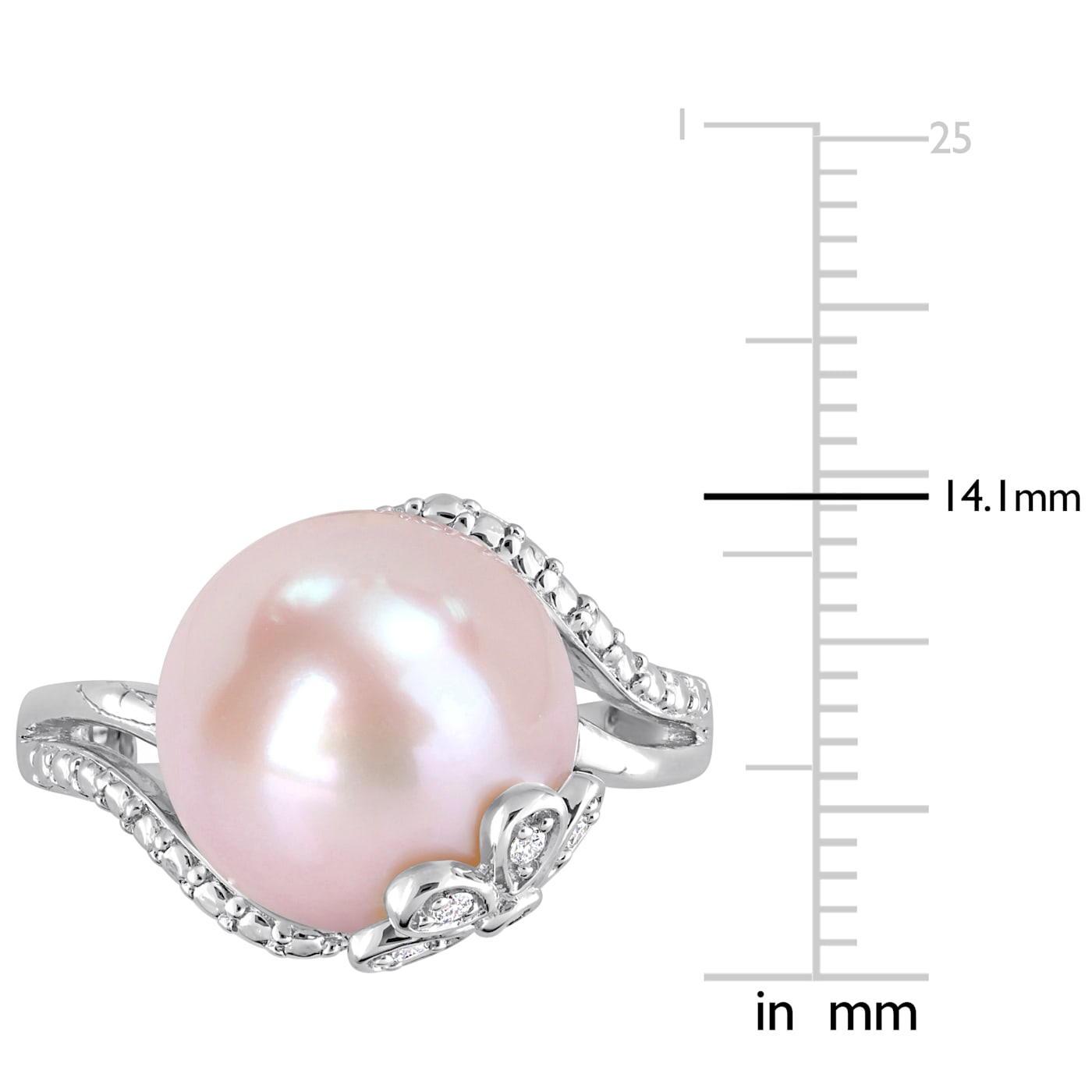 12-12.5MM Pink Freshwater Cultured Pearl and Diamond Flower