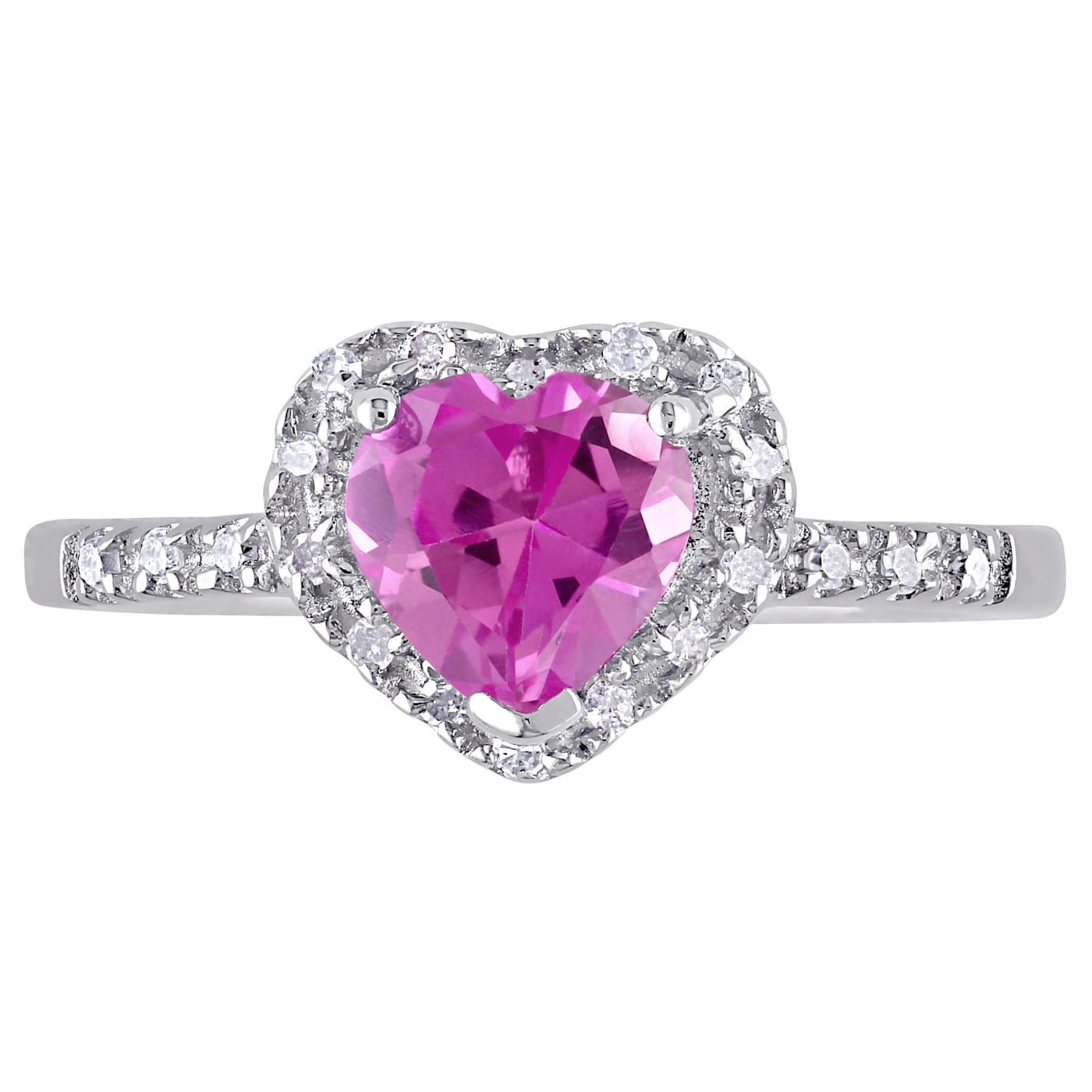 1 CT TGW Created Pink Sapphire and 1/10 CT TW Diamond Heart