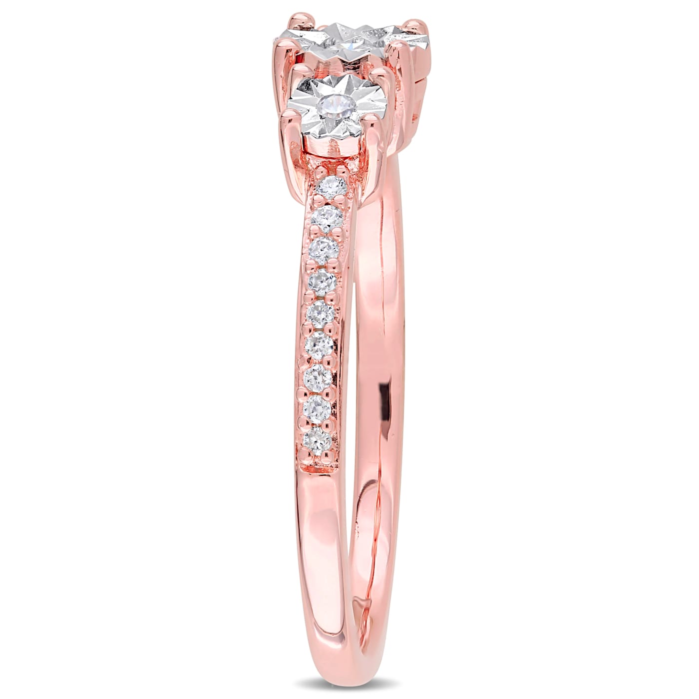 1/7 CT TW Diamond Three-Stone Engagement Ring in Rose Plated