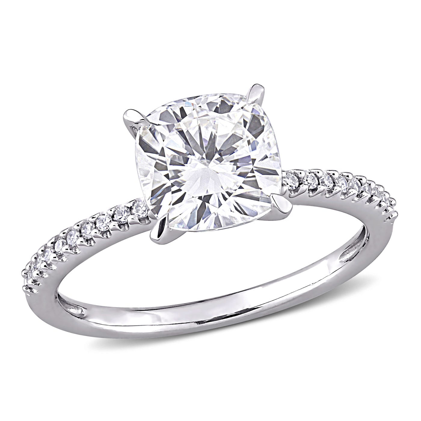 2 CT DEW Created Moissanite and 1/10 CT TW Diamond Engagement Ring in 14K  White Gold - 19MS1A