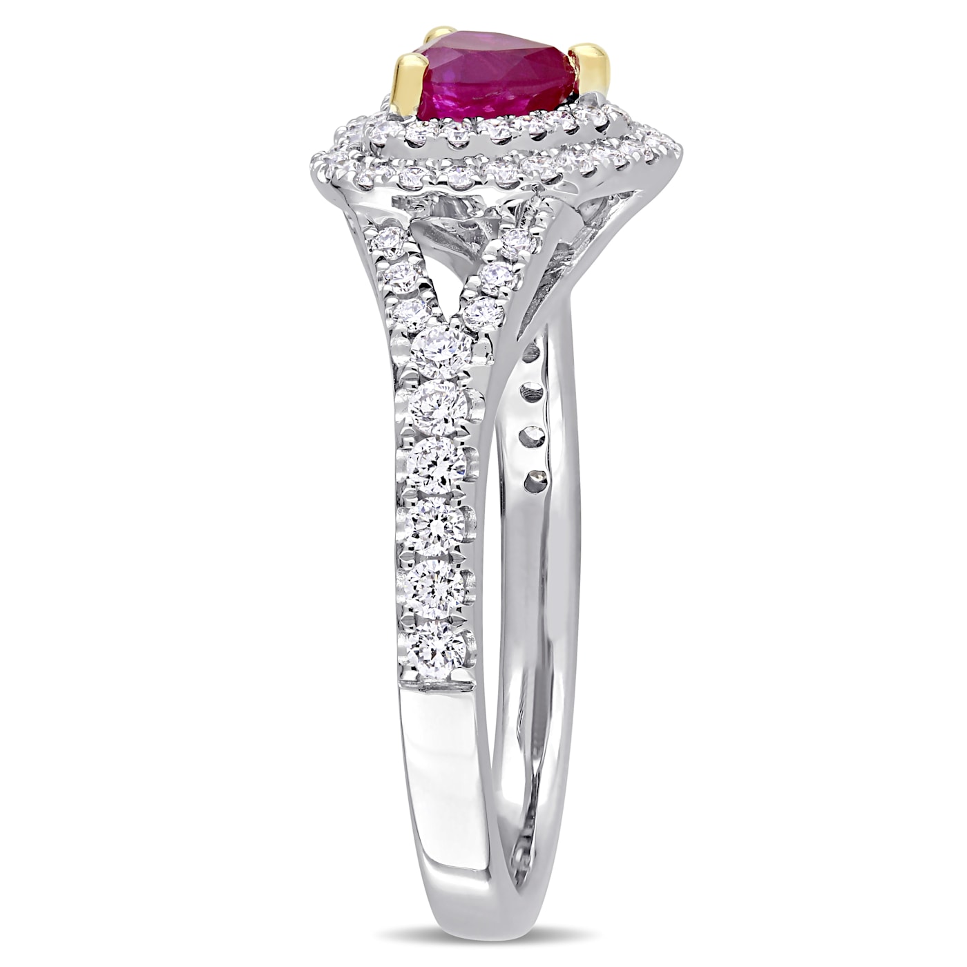 3/5 CT TGW Ruby and 2/5 CT TW Diamond Double Halo Ring in