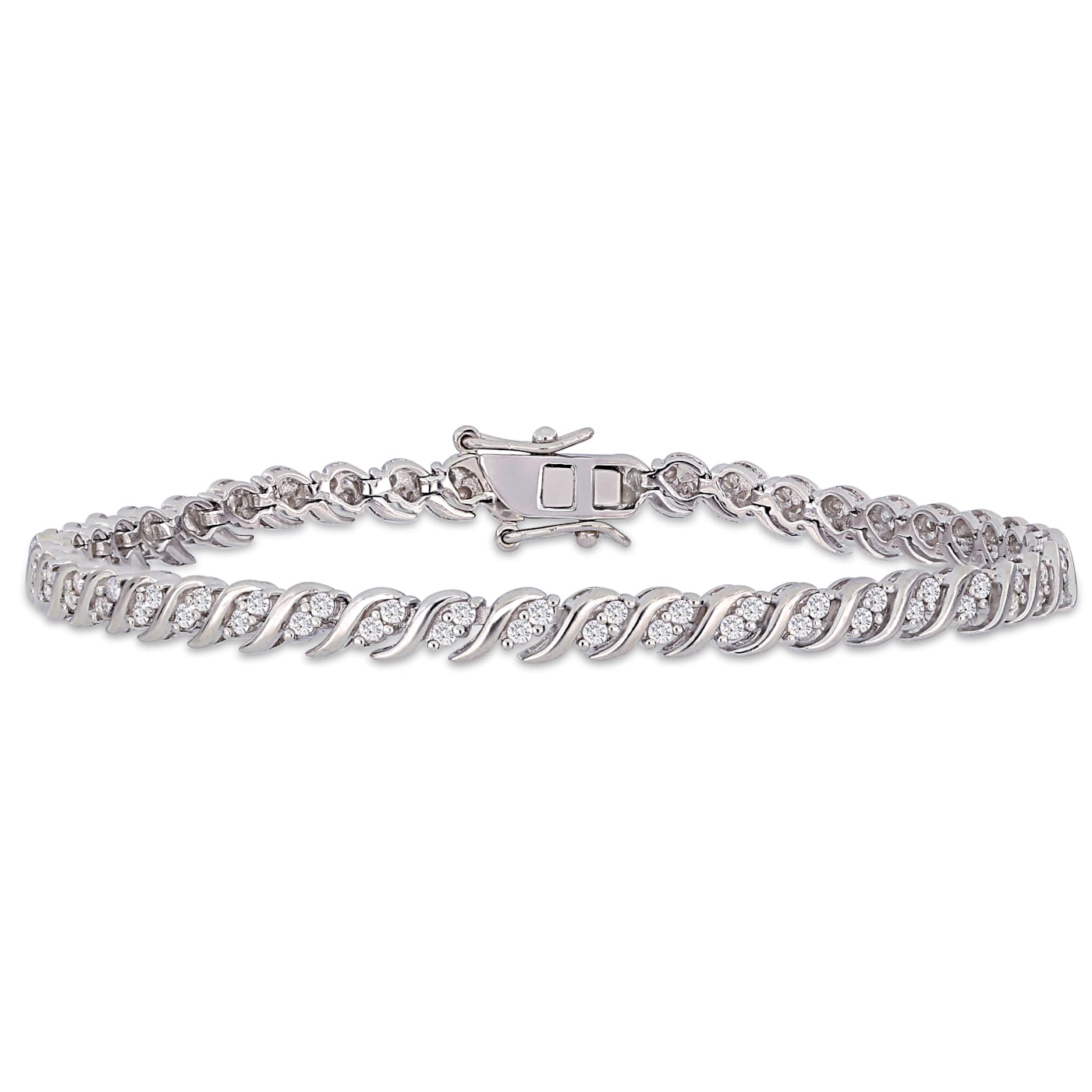 1 CT TW Diamond S-Shape Tennis Bracelet in Sterling Silver