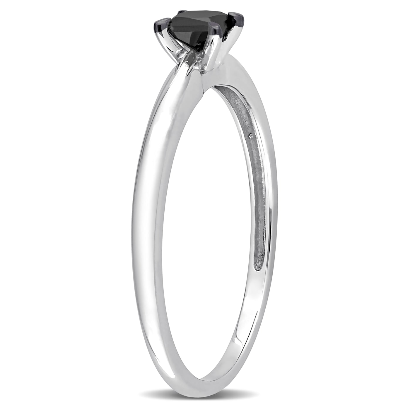 1/4 ct Black Diamond Solitaire Engagement Ring in 14K White