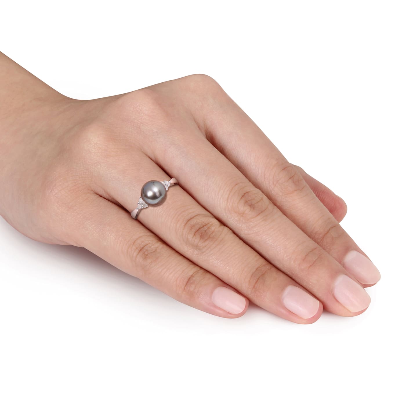 8 8.5mm Black Tahitian Pearl and 1 8 ct TDW Diamond Ring in Sterling Silver