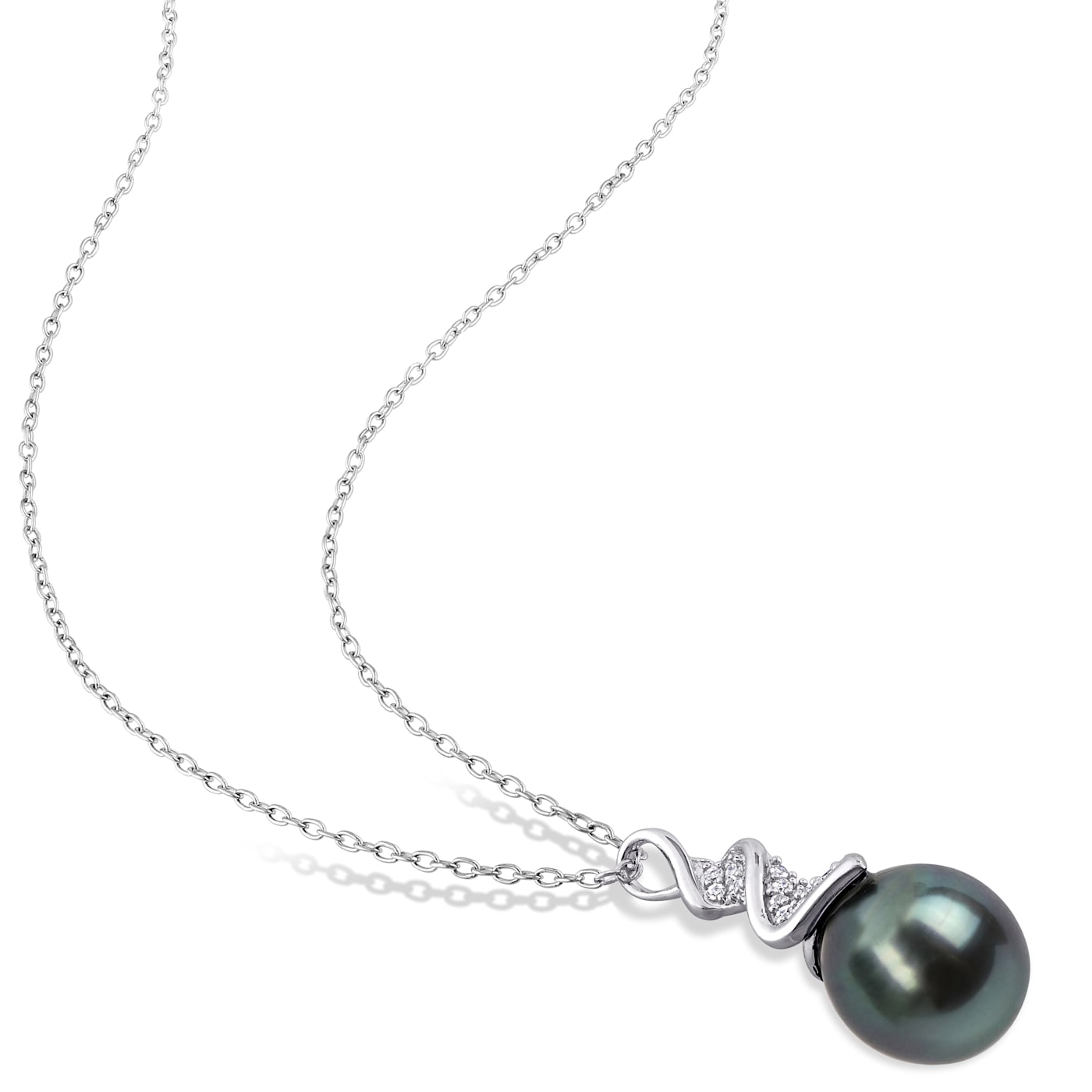 9-9.5MM Black Tahitian Cultured Pearl and 1/10 CT TW Diamond