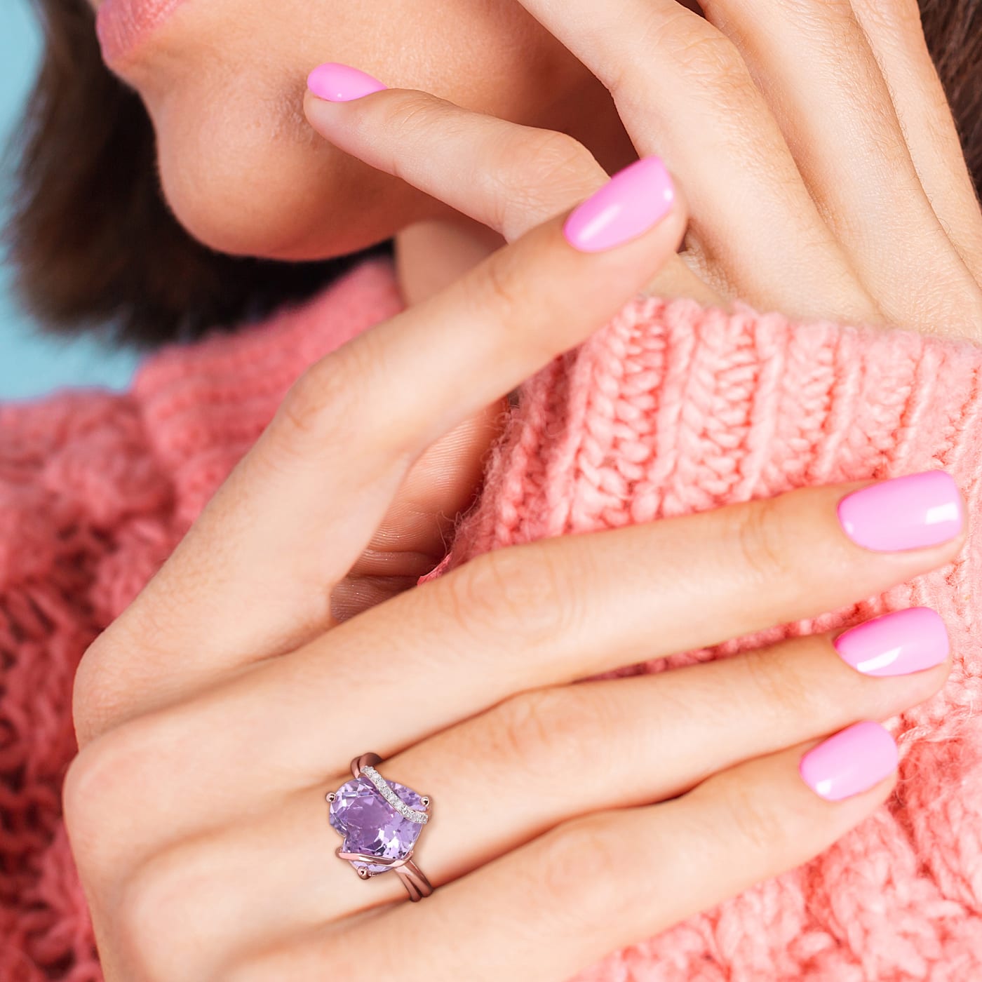 6 1/2 CT TGW Amethyst and Diamond Accent Heart Ring in Rose