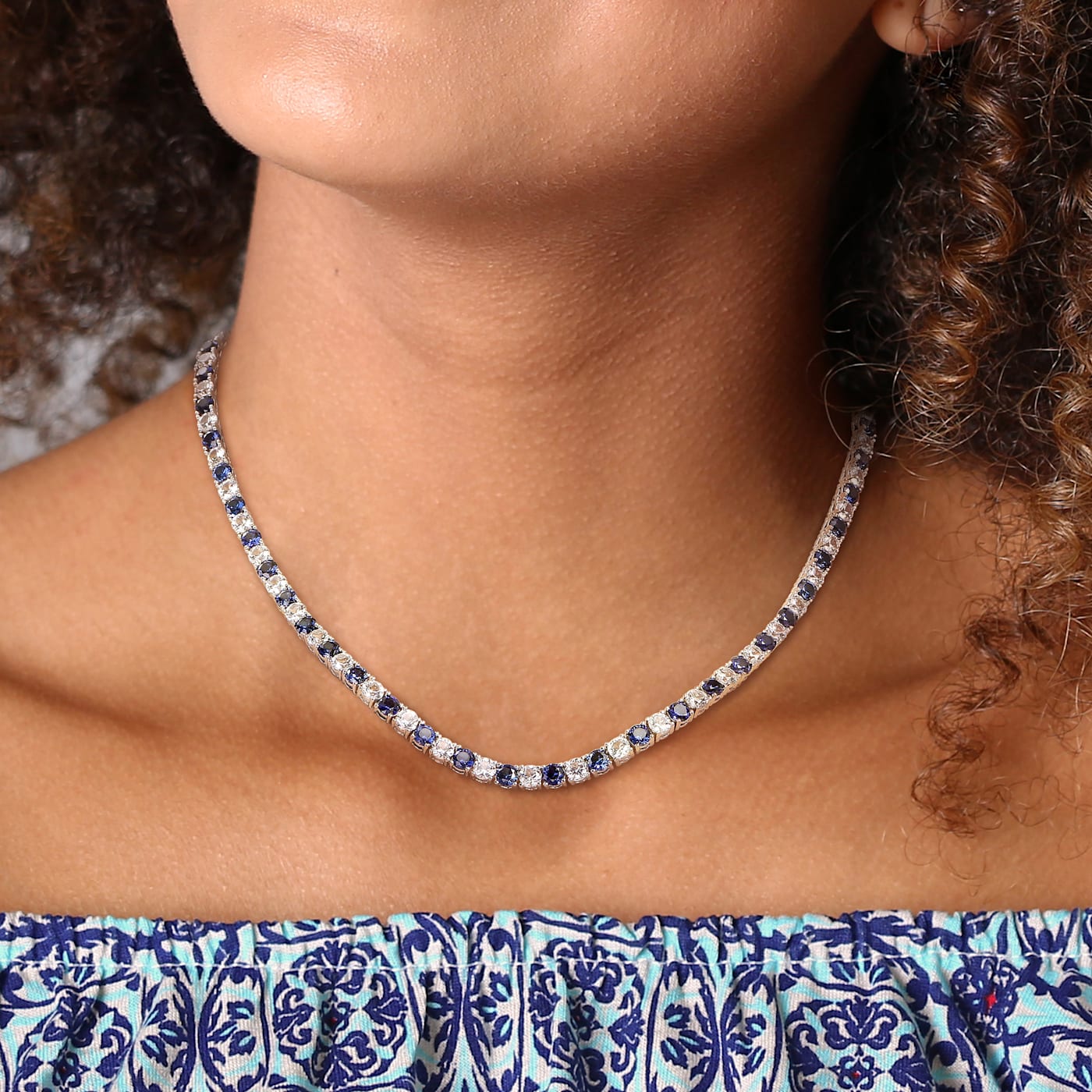 Blue sapphire 2025 tennis necklace