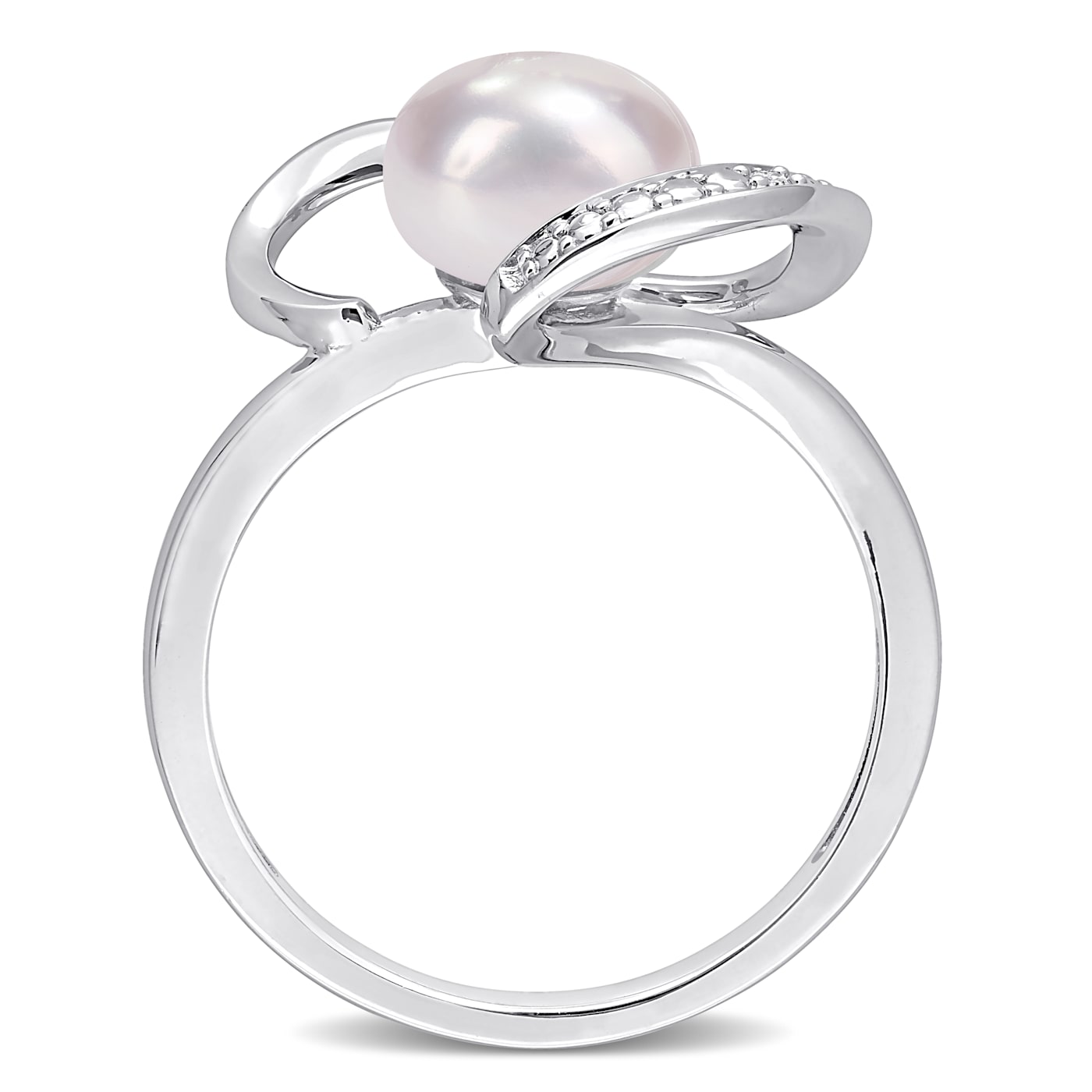 8-8.5MM Freshwater Cultured Pearl and Diamond Accent Heart