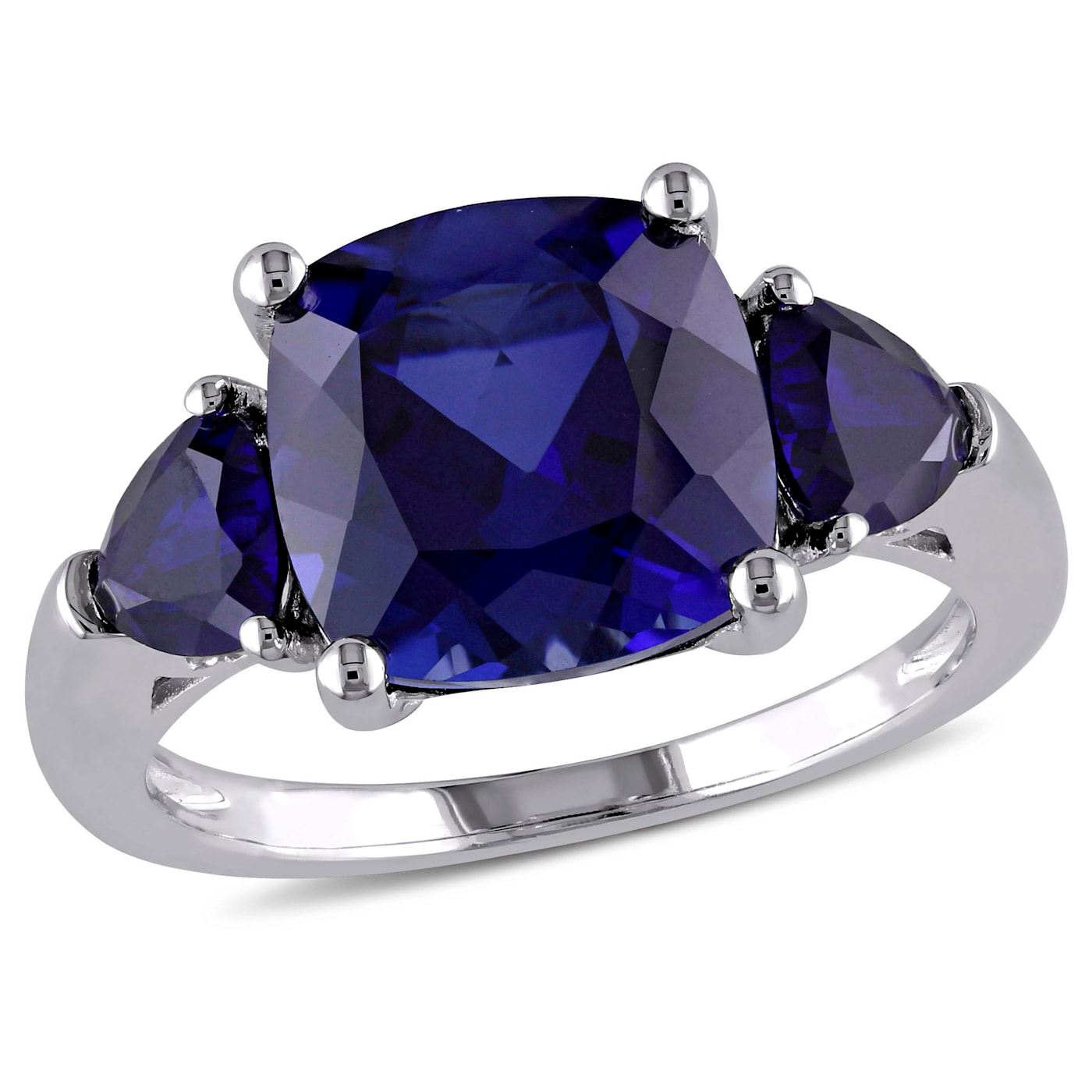 7 1/10 CT TGW Created Blue Sapphire 3-Stone Ring in Sterling