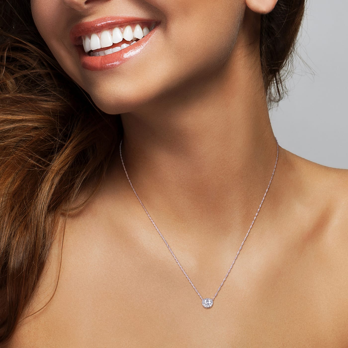 3/8 CT TGW Lab Grown Diamond Halo Necklace in 14K White Gold