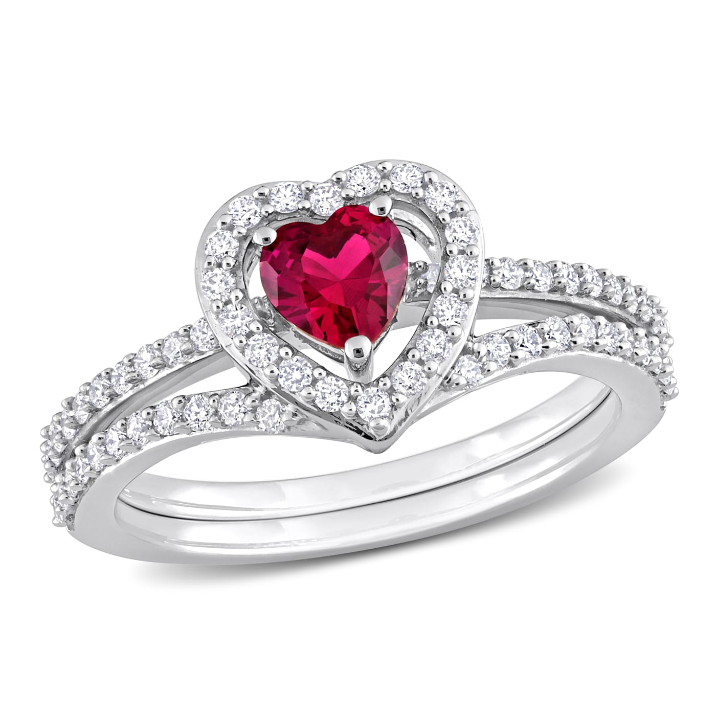 5/8 CT TGW Created Ruby and 1/2 CT TW Diamond Bridal Ring