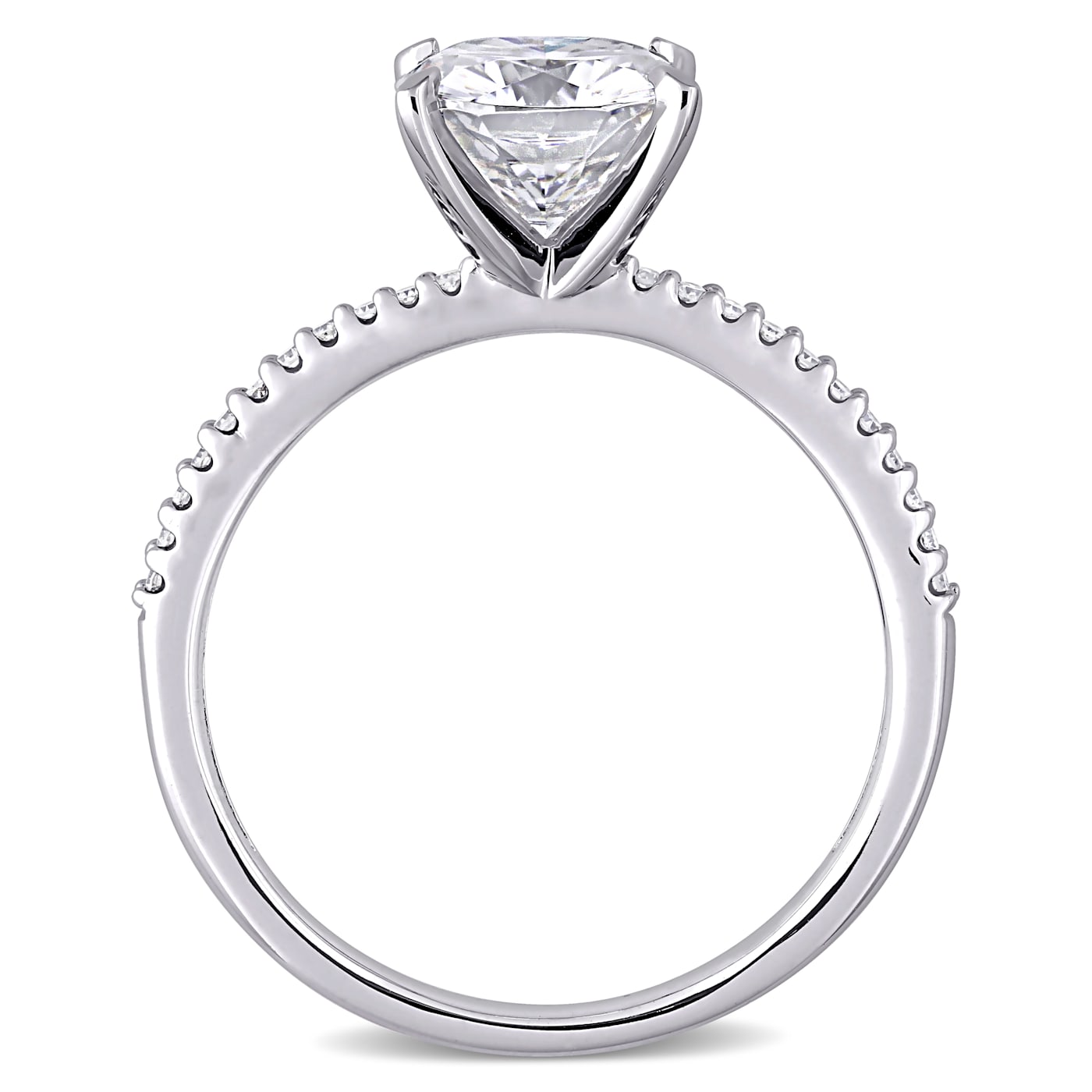 2 CT DEW Created Moissanite and 1/10 CT TW Diamond Engagement Ring in 14K  White Gold - 19MS1A